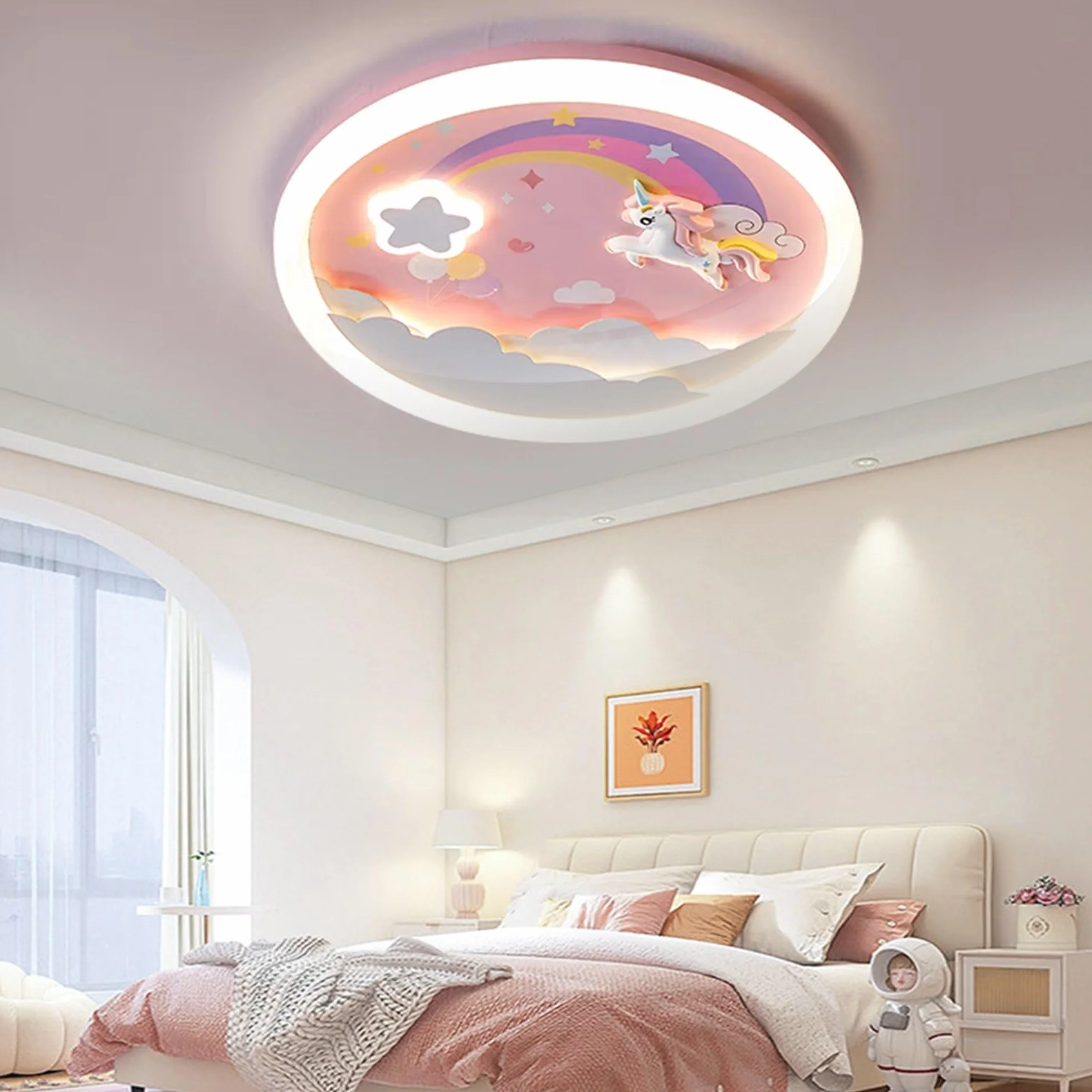 Lampa sufitowa LED Różowa lampa sufitowa Nowoczesna ściemnialna z pilotem Lampa sufitowa Jednorożec 70W Nadaje się do salonu Sypialnia Pokój dziecięcy Okrągłe oświetlenie