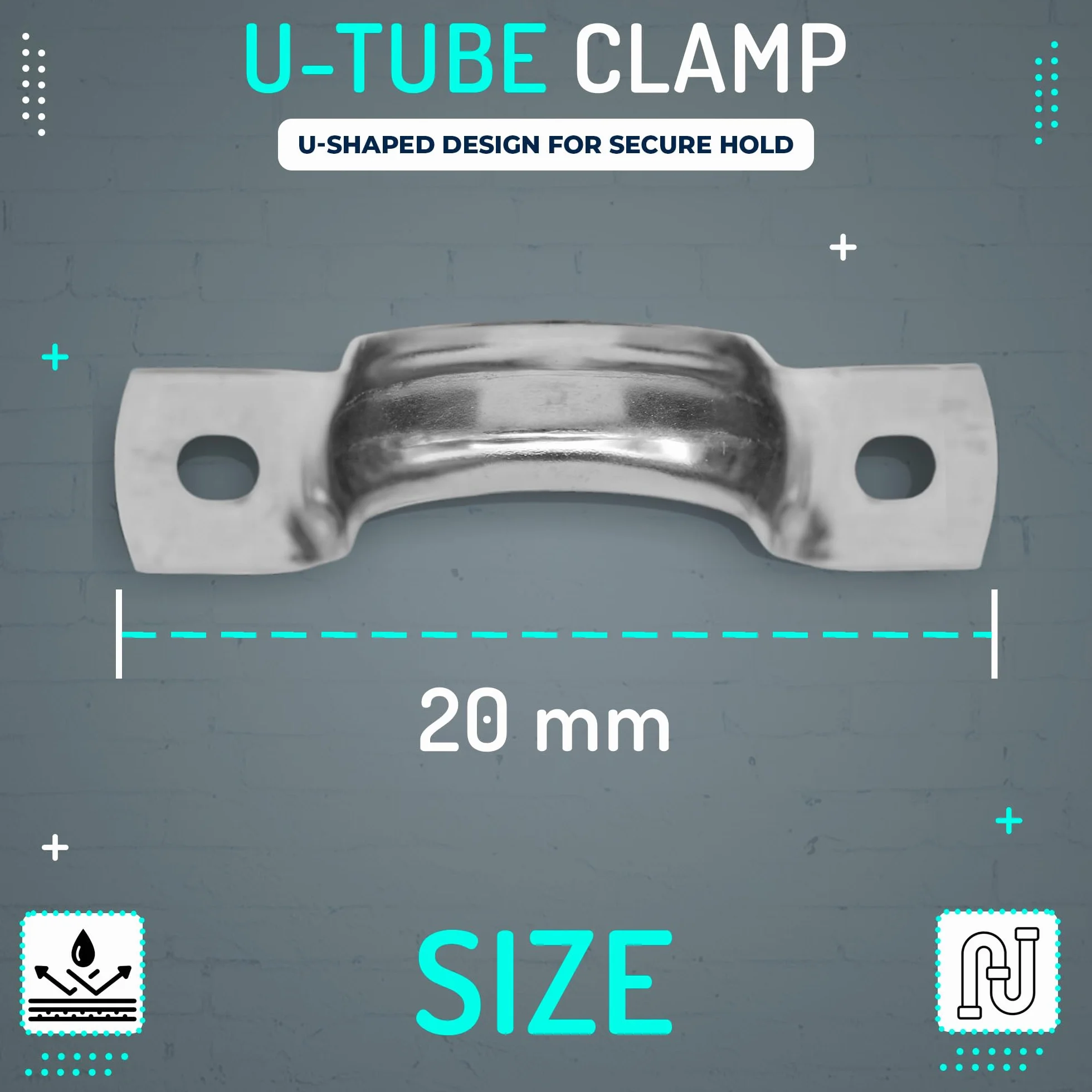 Zacisk do rur U 20 mm Kołnierz U 50 sztuk Uchwyt rury