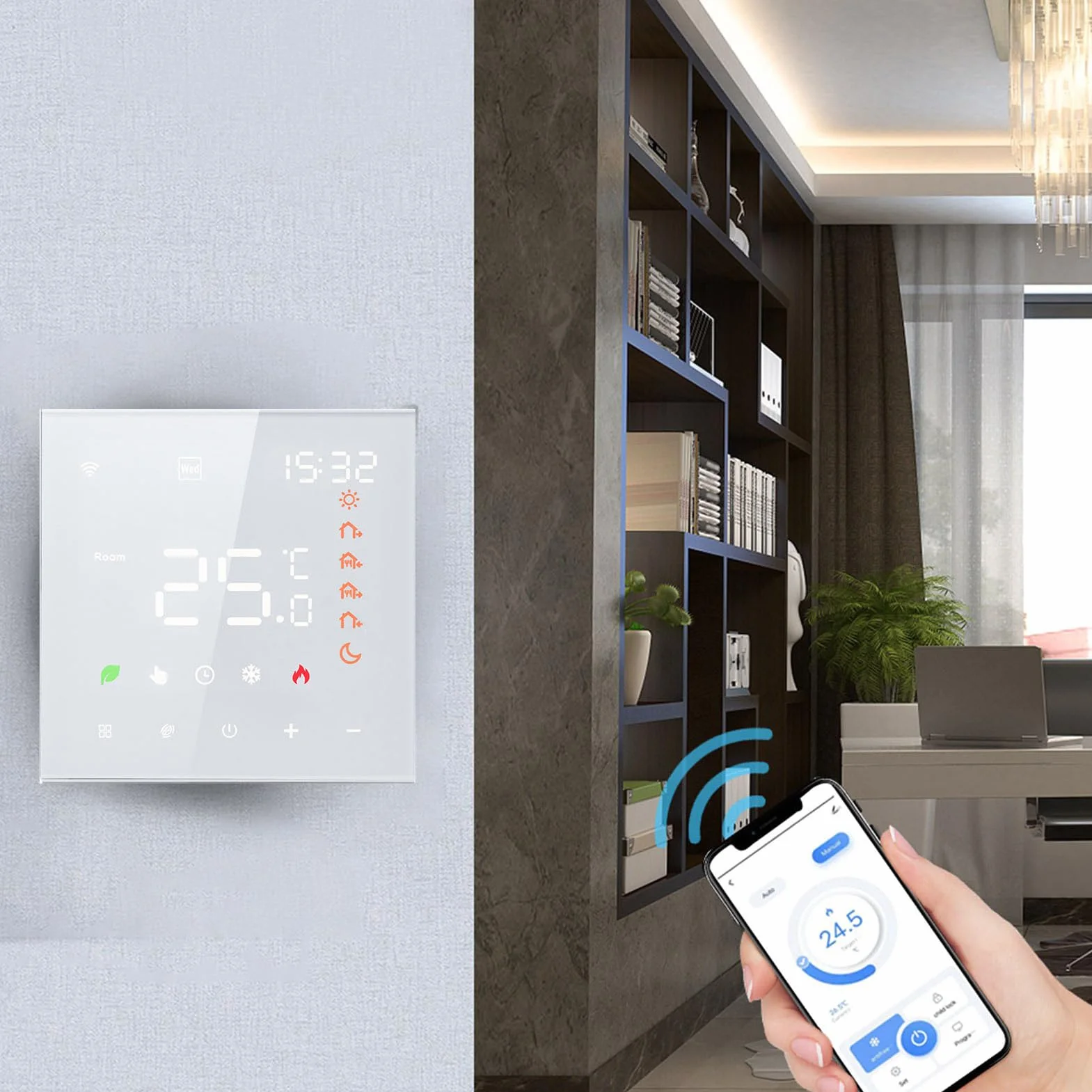Kavolet Tuya Smart termostat Wi-Fi, 16 A, cyfrowy programowalny wyświetlacz LCD, ekran dotykowy regulator temperatury
