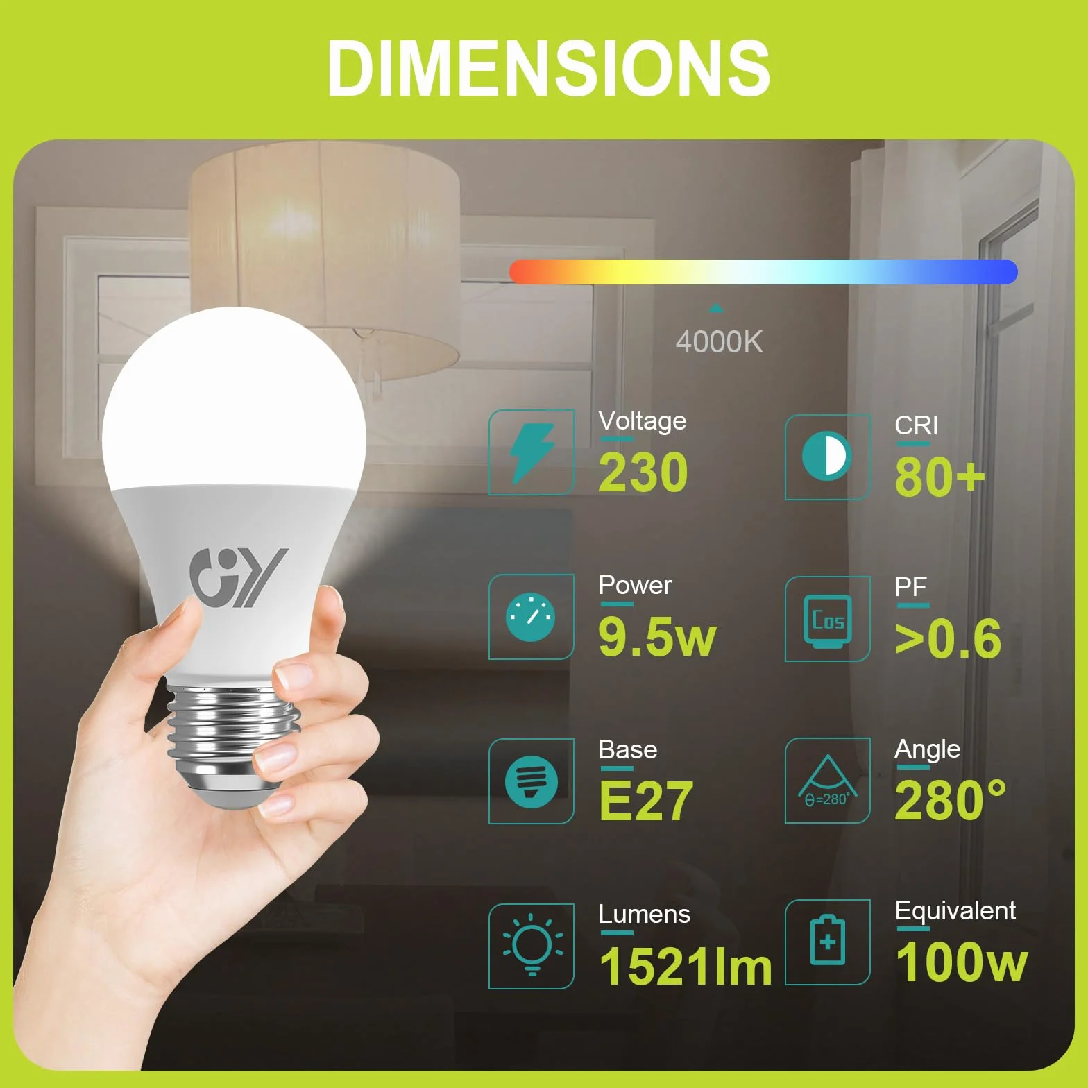 Żarówka E27 LED 9,5W 1521LM 4000K Neutralna Biała Kąt Wiązki 280° Nieściemniane Matowe CRI>80 Odpowiednik 100W Pakiet 2 Sztuk