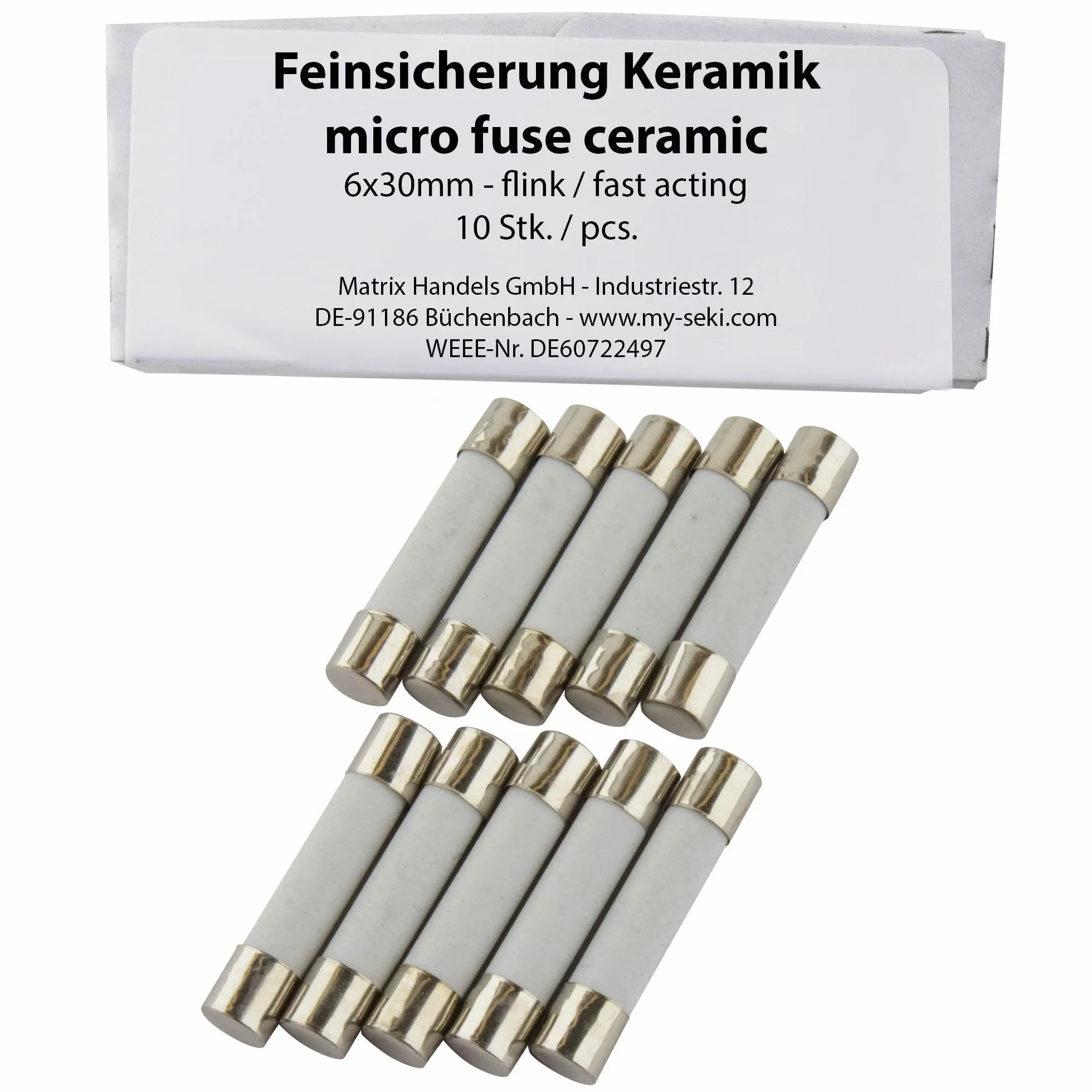 SeKi Bezpieczniki Ceramiczne 16 A 6 x 30 mm Flink 250 V 10 sztuk