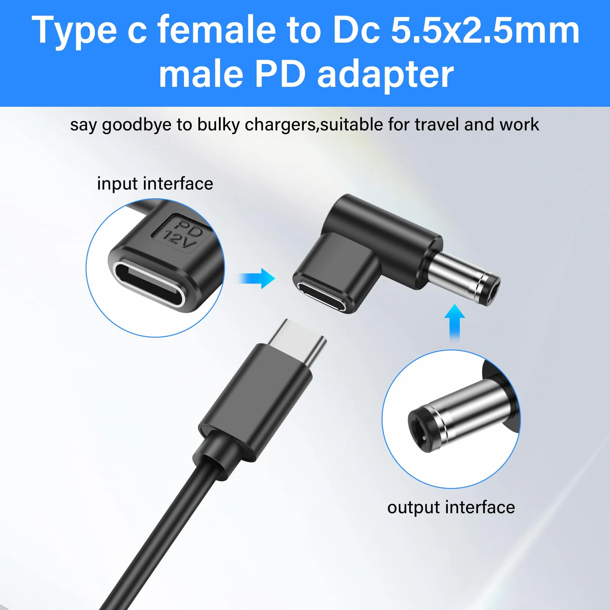 Konwerter 12V USB C na DC 5,5x2,5 mm 90 stopni emulator PD adapter wyzwalacza 4 sztuki