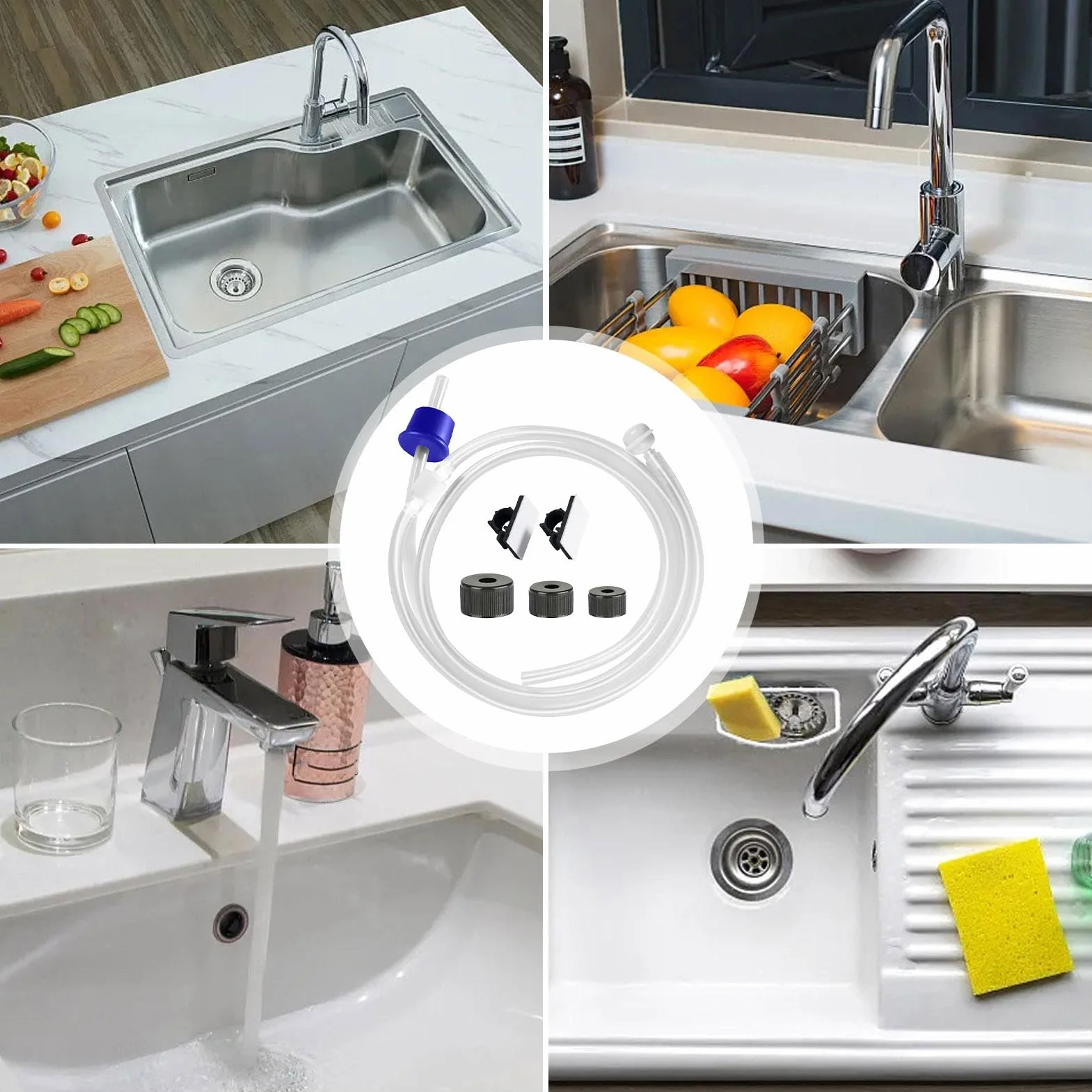 Sink Soap Dispenser Tube Kit with Check Valve, 12.9/10.9/3.7 Inches, Soft Flexible Tube, White