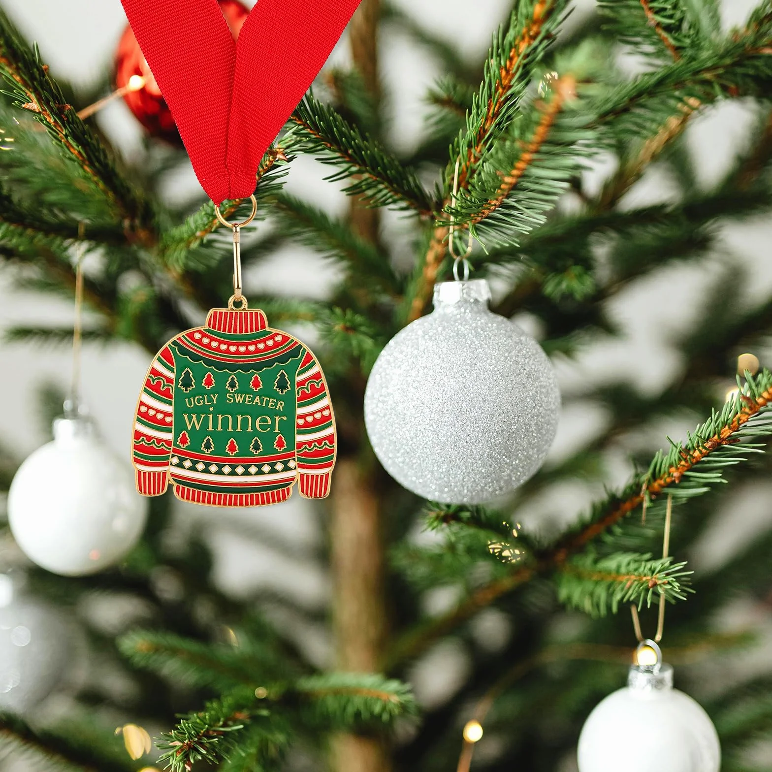 3szt Świąteczny Brzydki Sweter Medale Zwycięzcy, Zabawa Świąteczna Impreza Trofea Nagrody Uroczysta Odznaka Dekoracja Świąteczna na Imprezę dla Rodziny Przyjaciół Biura Dzieci