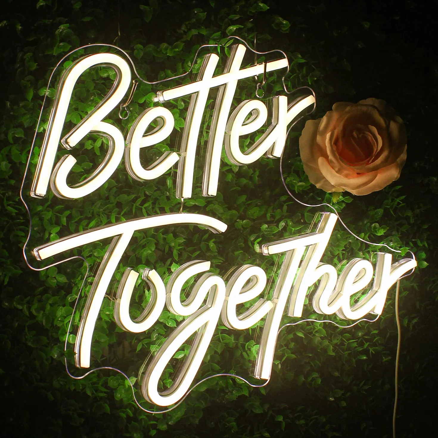 Looklight Better Together neonowy szyld LED, ciepła biel, dekoracja ścienna, litera USB, neonowe światło do sypialni, na wesele, urodziny, imprezę, do baru, pokoju, jako dekoracja na prezent