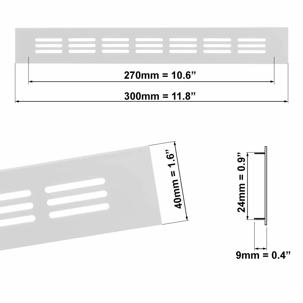 Aluminiowa kratka wentylacyjna biała 300 x 40 mm