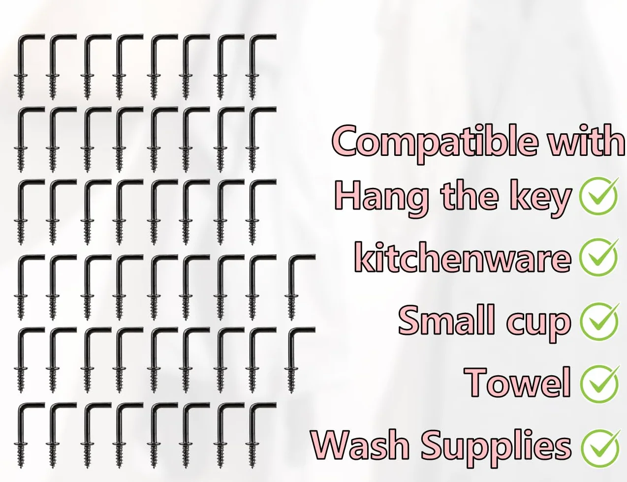 Haczyki śrubowe mini L 20x8 mm czarne, metalowe wkręty do wieszania, stabilne haki ścienne