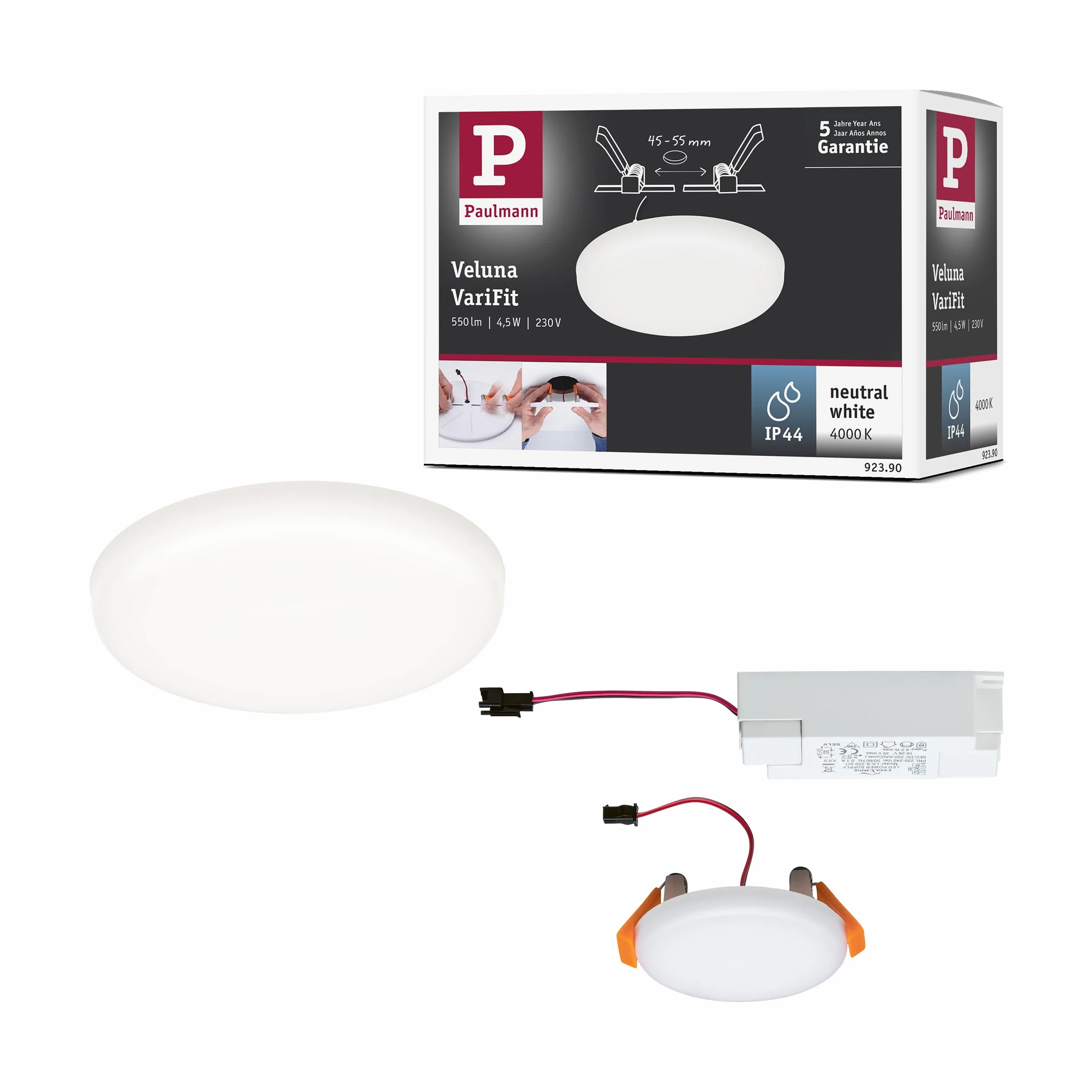 Paulmann Veluna VariFit panel LED oprawa do zabudowy IP44 neutralnie biały 75mm 4.5W satynowa tworzywo sztuczne 4000K