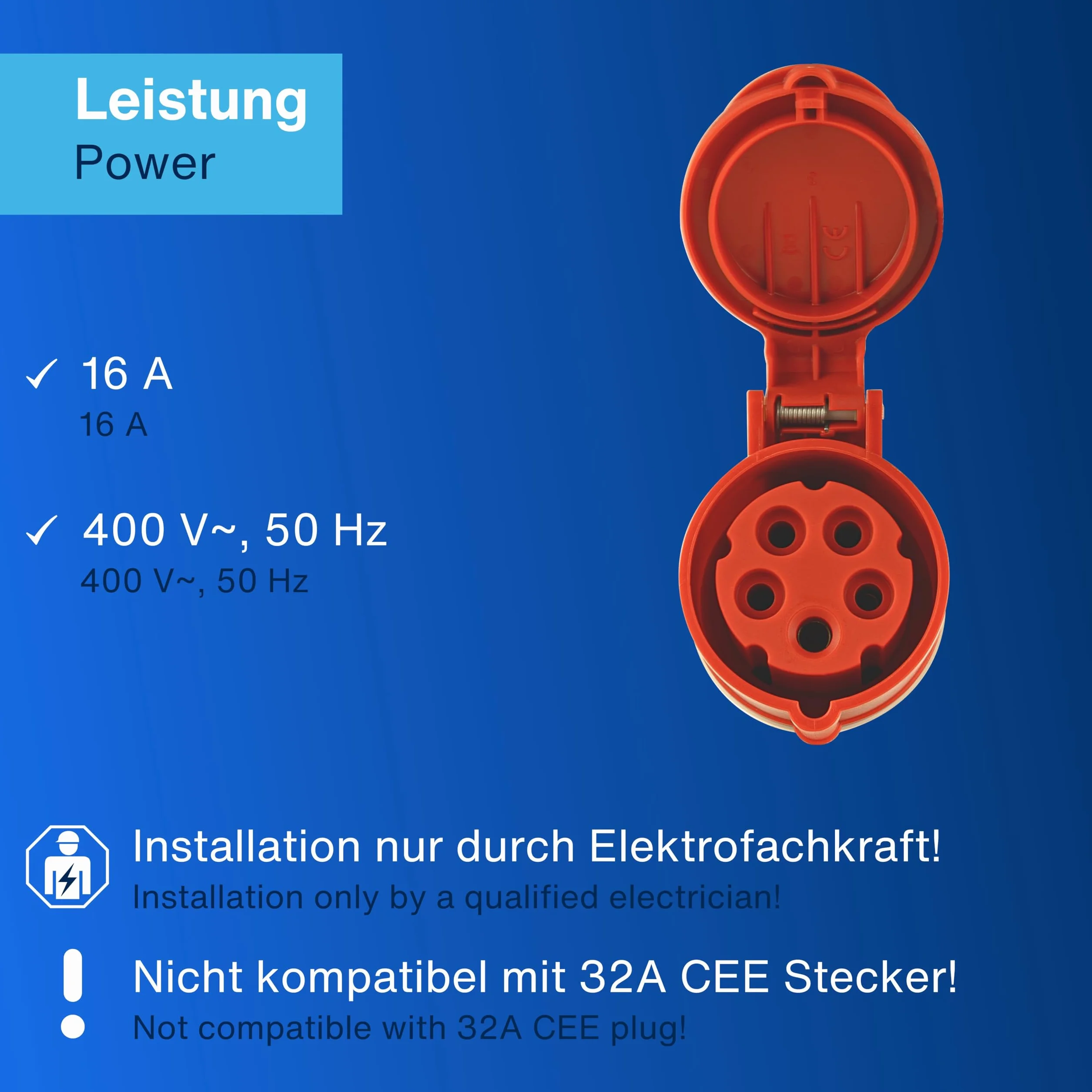 REV 0512560555 złącze CEE 5-biegunowe 3Ph+N+PE IP44 400 V 16 A czerwone