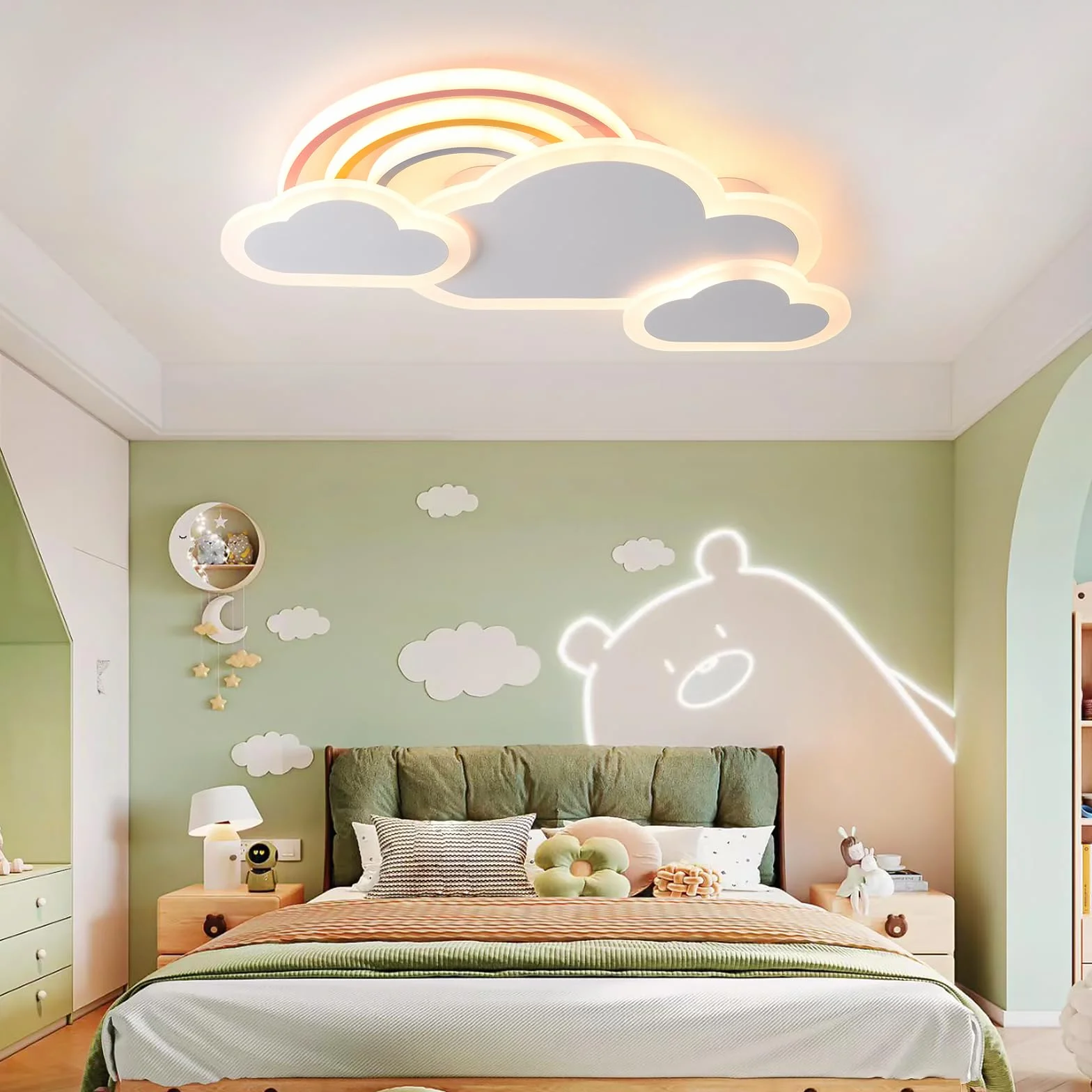Lampa sufitowa LED dla dzieci, Kreatywna lampa sufitowa w kształcie chmury z pilotem zdalnego sterowania, Bezstopniowe, do wnętrz, Pokój Dziecięcy Chłopcy Dziewczęta, 63cm Biały