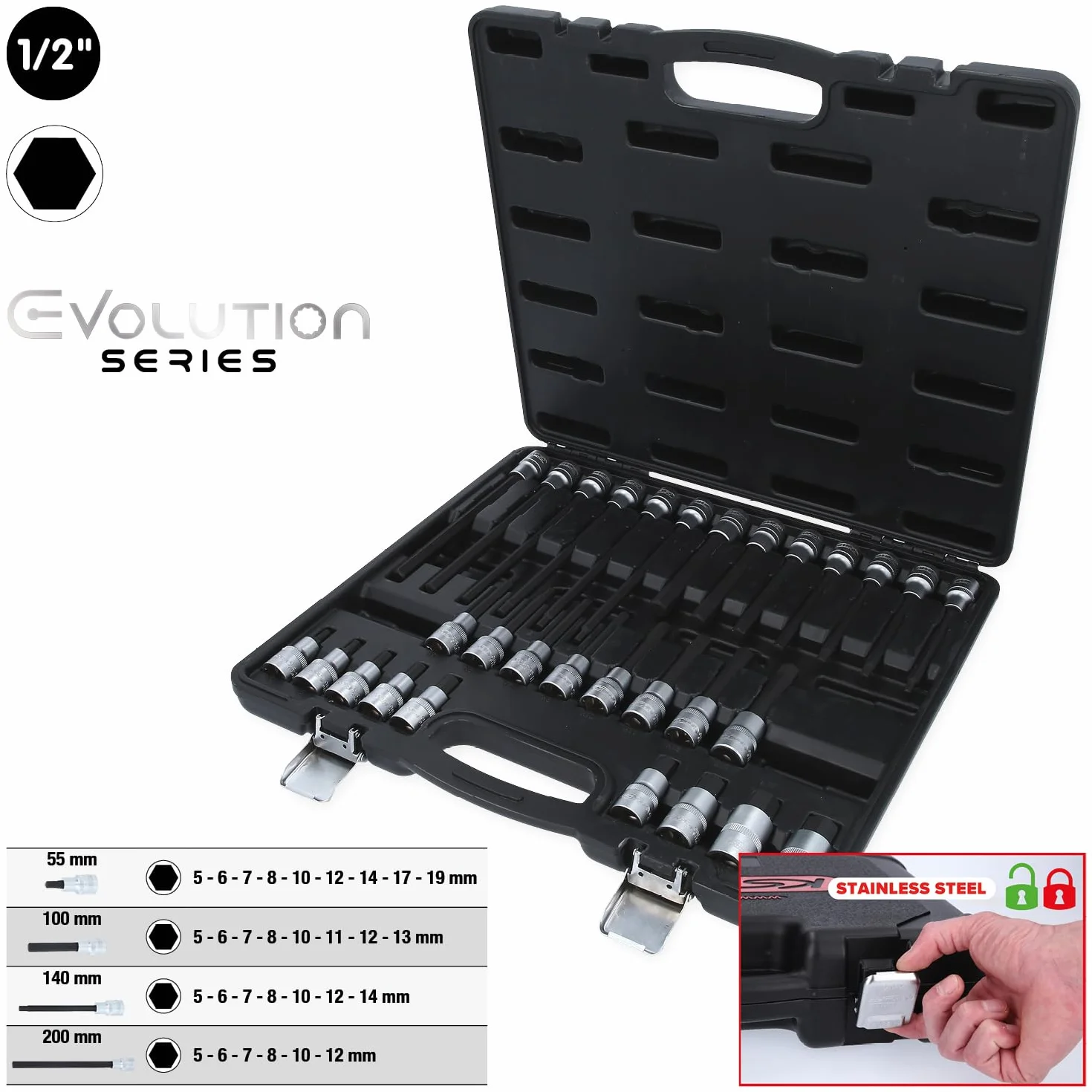 KS Tools EVOLUTION Series 1/2" zestaw końcówek nasadowych 30-częściowy