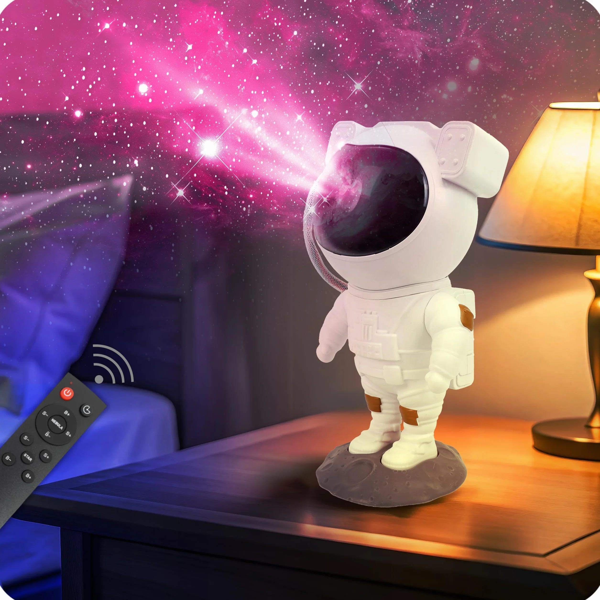 Projektor Gwiazd Astronauta Lampka Nocna LED z Pilotem, 8 Trybów, 360° Regulacja, Timer, Dekoracja Pokoju