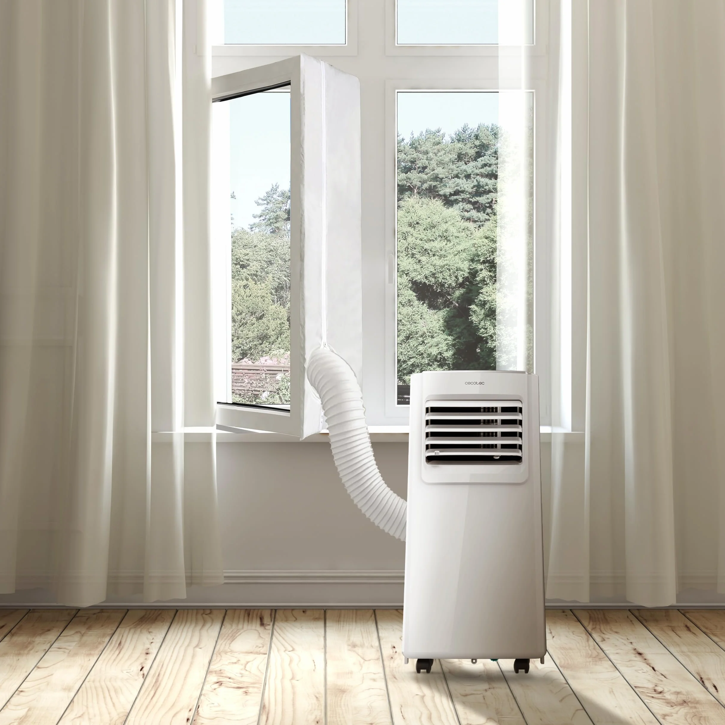 Cecotec Fitted Universal Tilt & Turn Insulated Window Cover for Portable Air Conditioning 400cm, Poliester, Zamek błyskawiczny