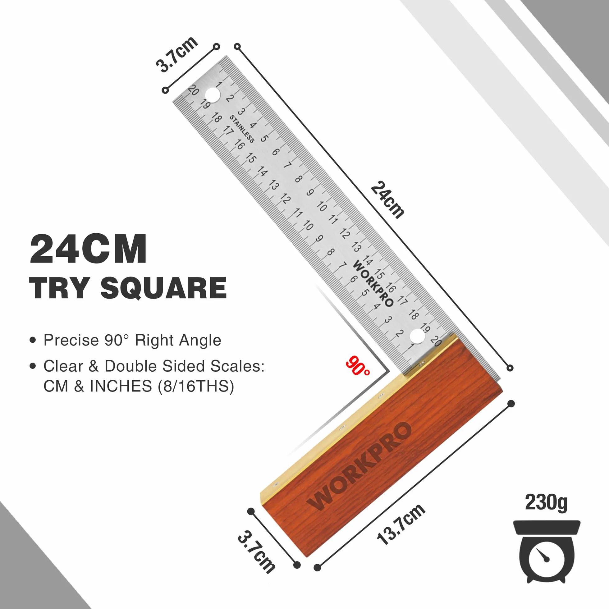 Workpro Zestaw Kwadratów Stolarskich 2-Częściowy 8 Cali 200 mm 9 Cali 230 mm