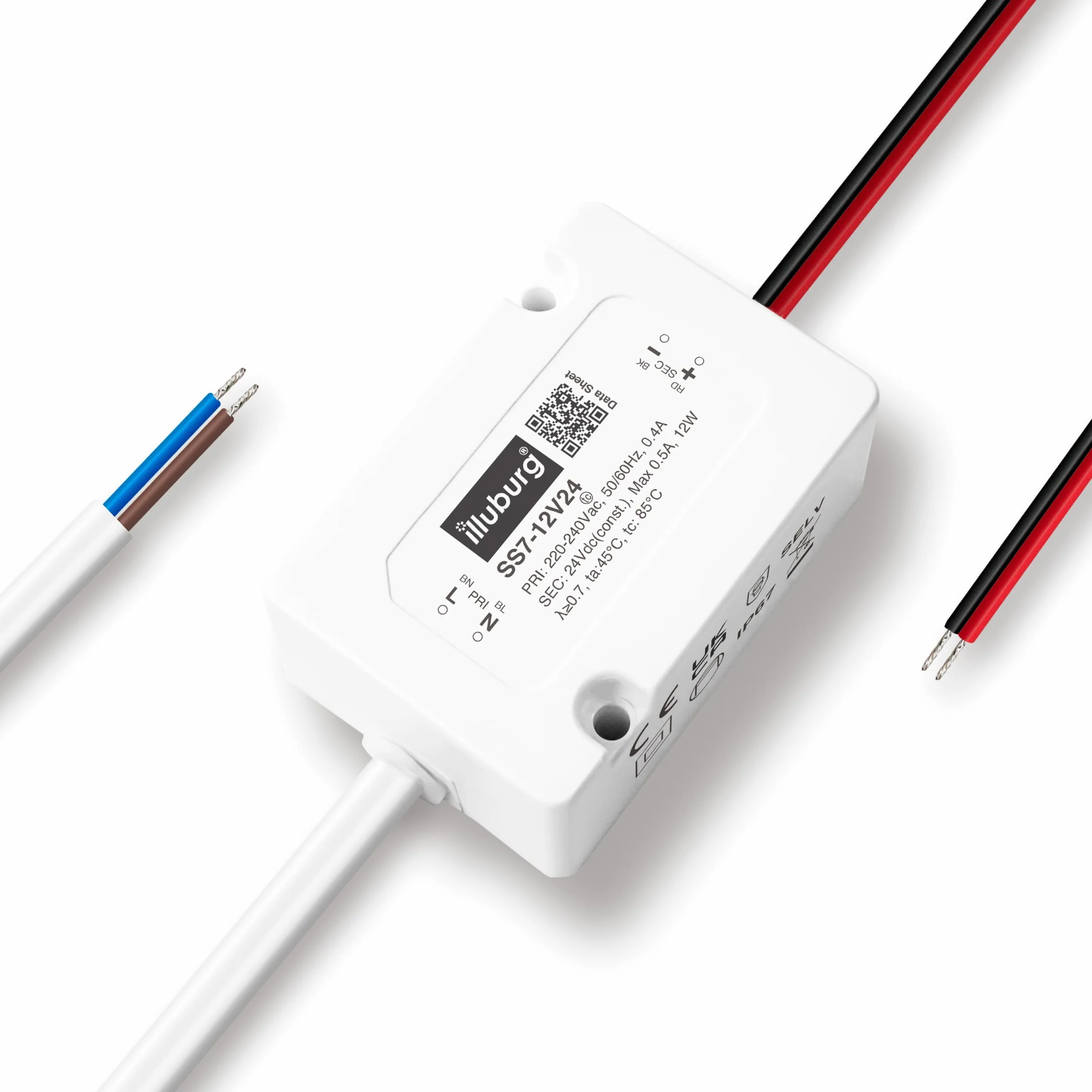 Transformator LED 24 V 12 W wodoodporny IP67 kompaktowy 57 x 40 x 26 mm