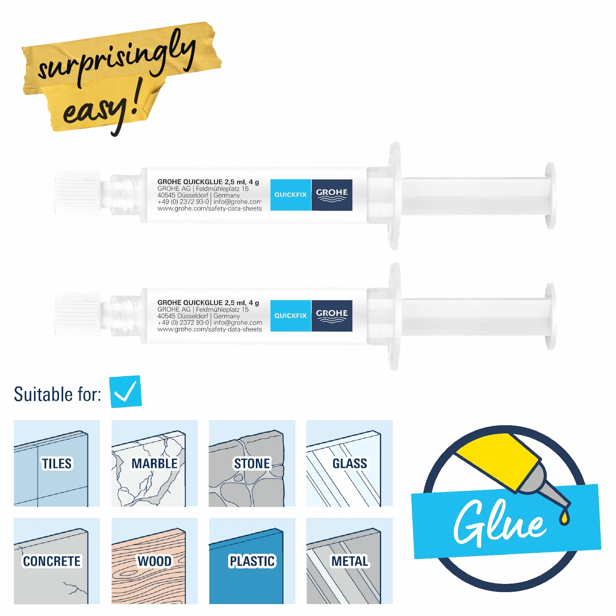 Grohe QuickFix klej QuickGlue A2, klej bez wiercenia, 2 punkty mocowania, nr ref. 41128000