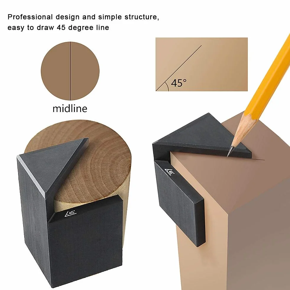 Zeichnungs-Reißnadel, schwarze Aluminiumlegierung 45-Grad-Winkel-Mittellinie für Holzbearbeitung