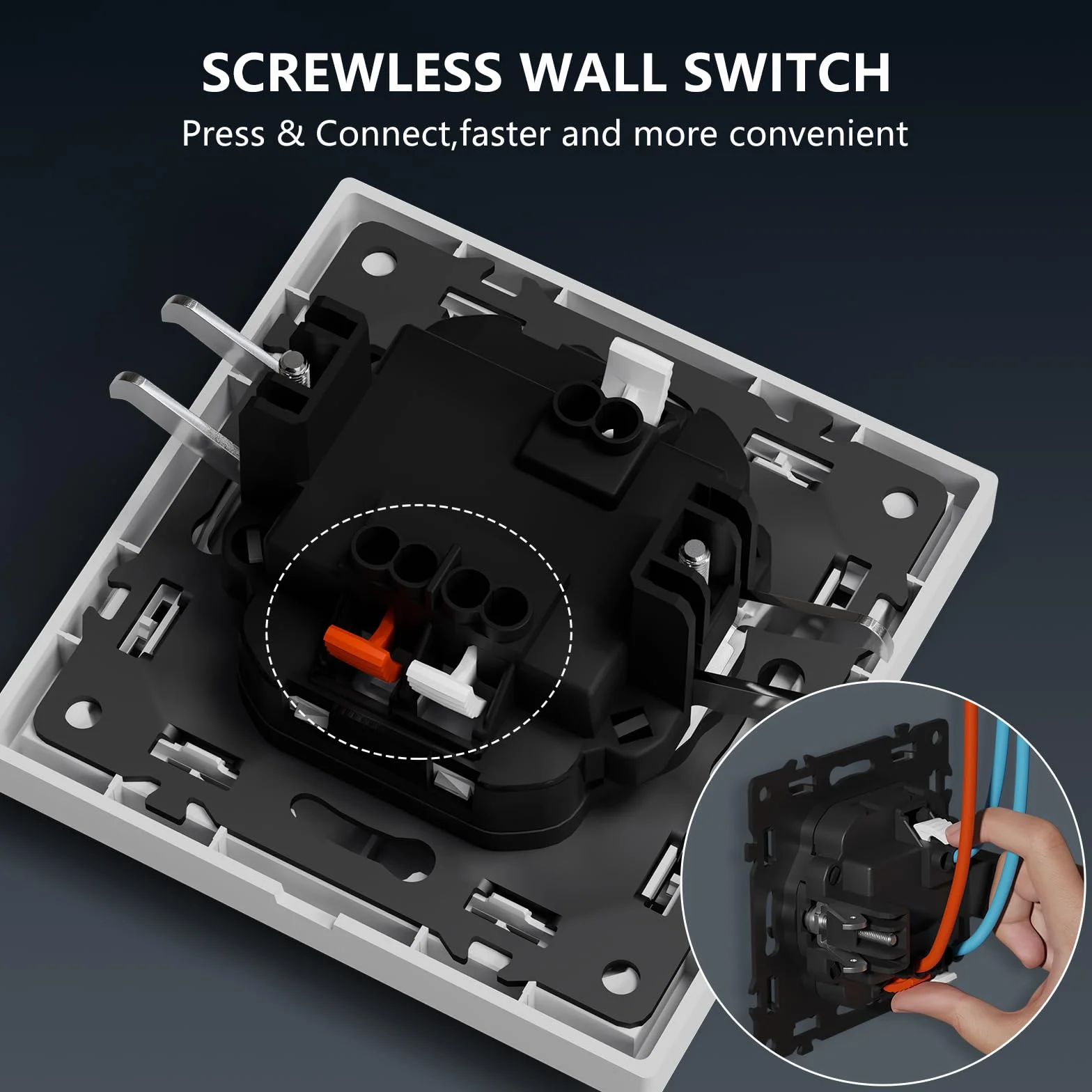 BSEED Włącznik światła podtynkowy 1-drożny z lampką kontrolną LED, rama PC, biały 80x80 mm