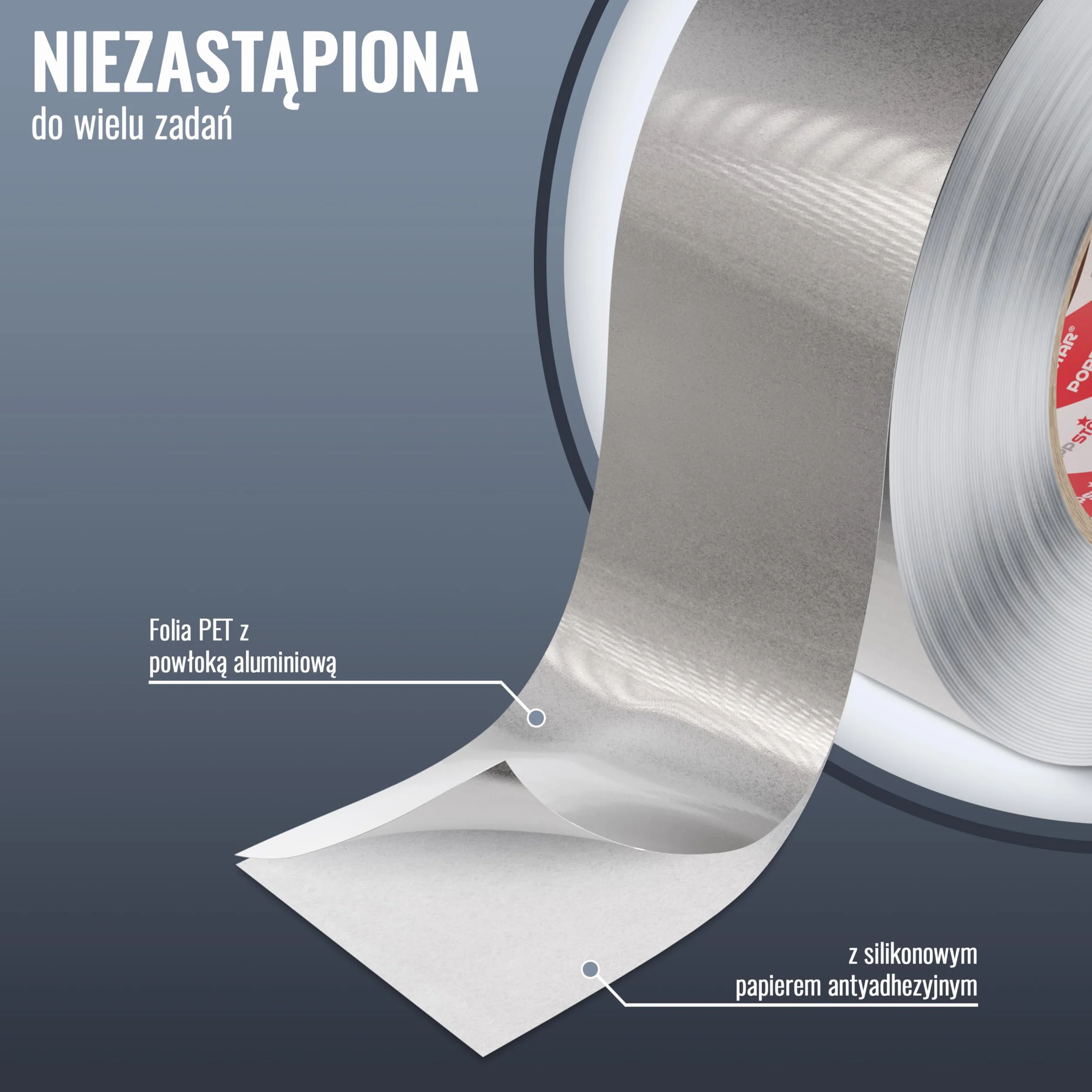 Poppstar aluminiowa taśma samoprzylepna odporna na wysokie temperatury 50 m x 48 mm do izolacji