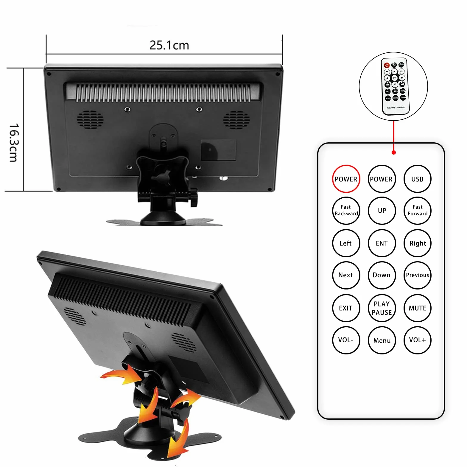CAMECHO 10-calowy przenośny monitor CCTV Mini HDMI 1280 x 600