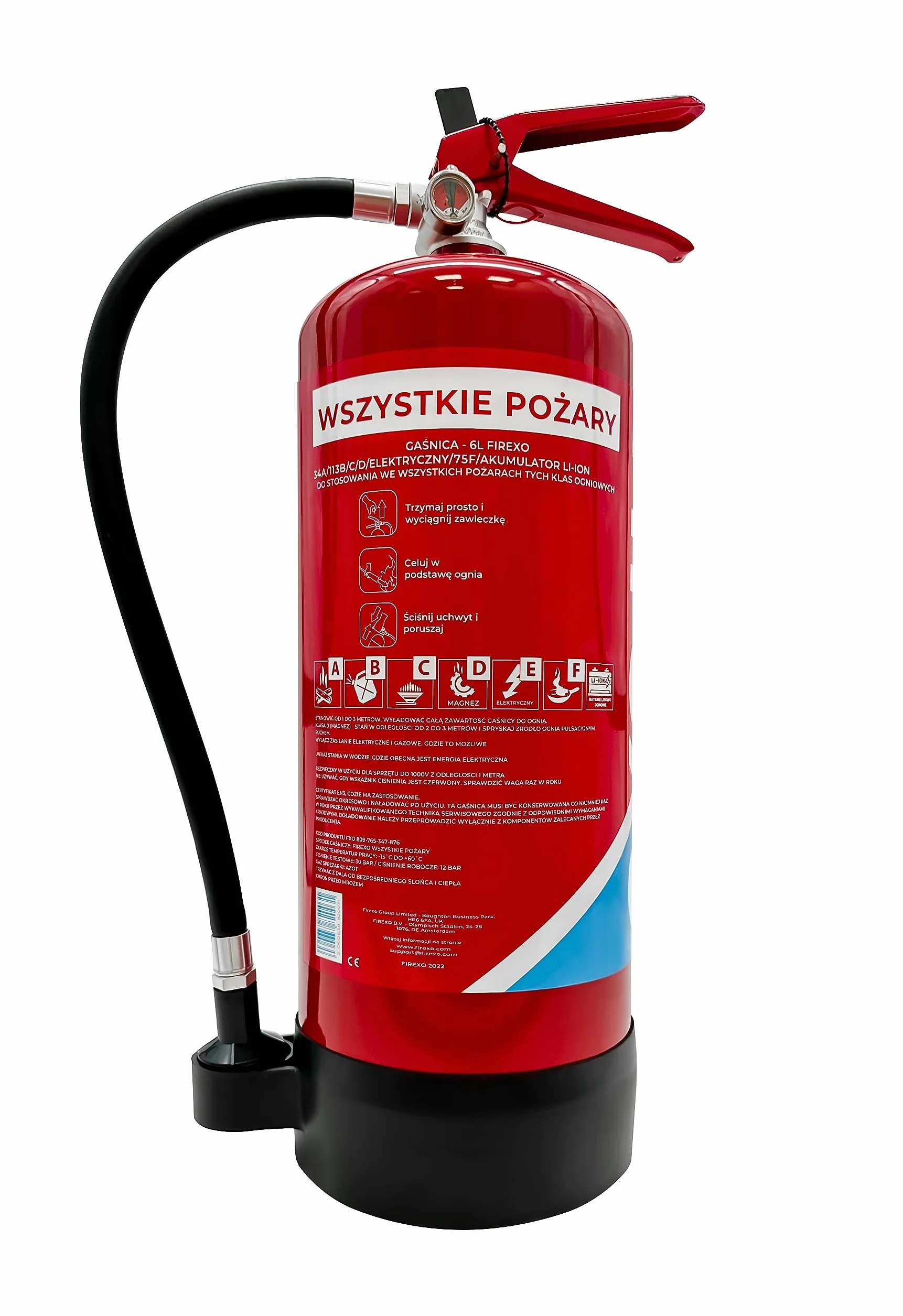 Firexo Gaśnica 6L — Gaśnica Do Wszystkich Klas Pożarowych, Baterii Litowych