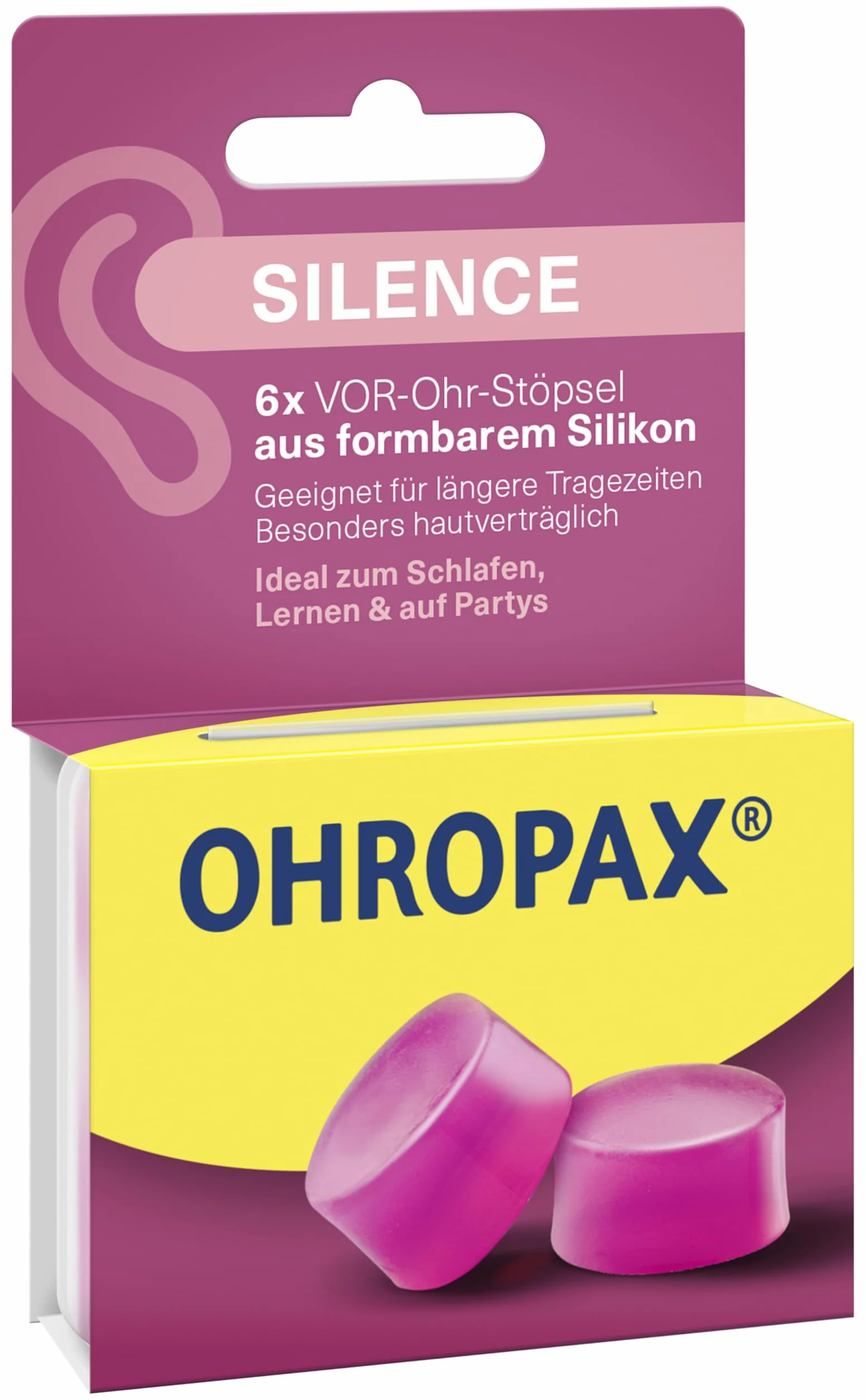 OHROPAX Silence zatyczki do uszu z formowanego silikonu SNR 23 dB do spania i nauki
