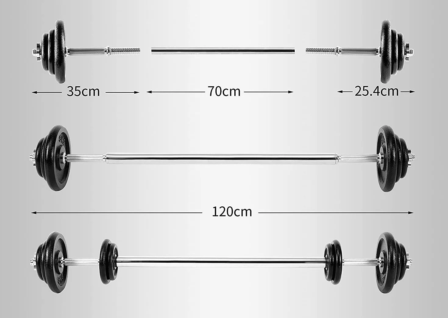 Ultrasport Zestaw hantli 30 kg, niski bar ze sztangą, hantle, sztanga, zestaw ciężarków, ciężarki 30 kg, obciążniki 30 mm, żeliwo, stal, zestaw sztangi, hantle, trening siłowy