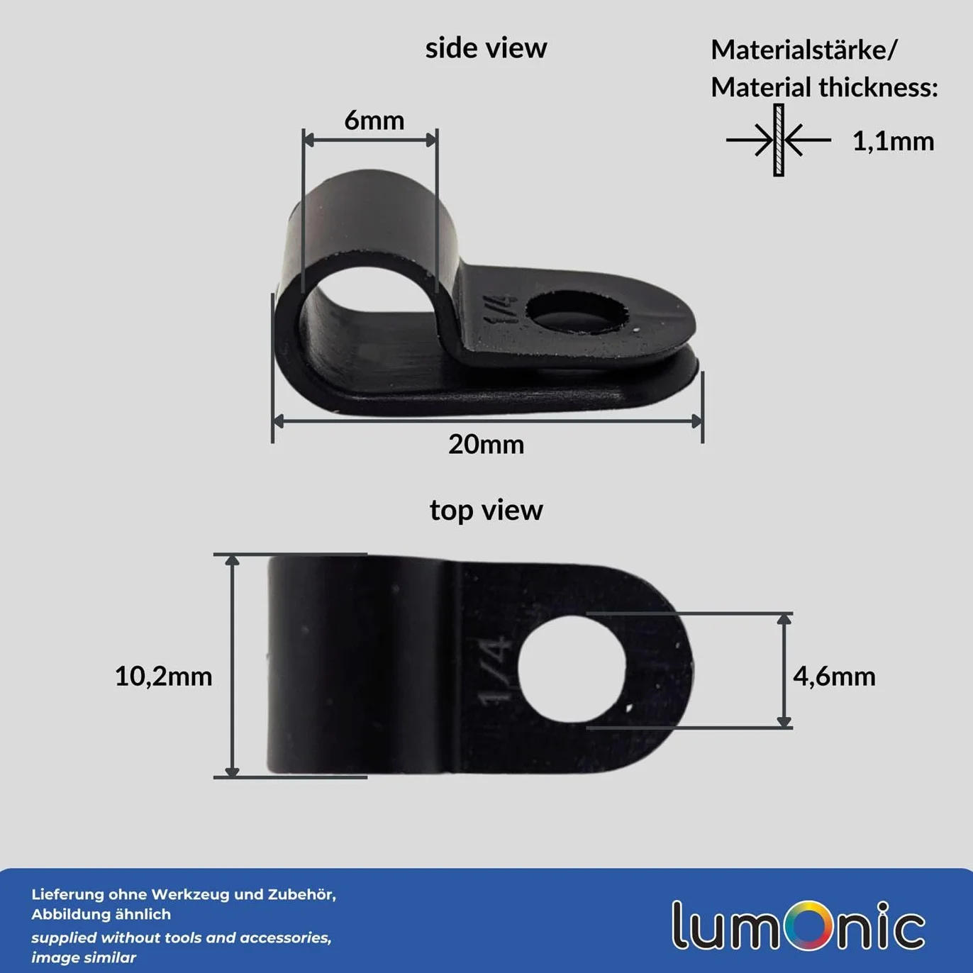 Lumonic cable clip set 100x P-Clip do kabli 6mm 1/4"