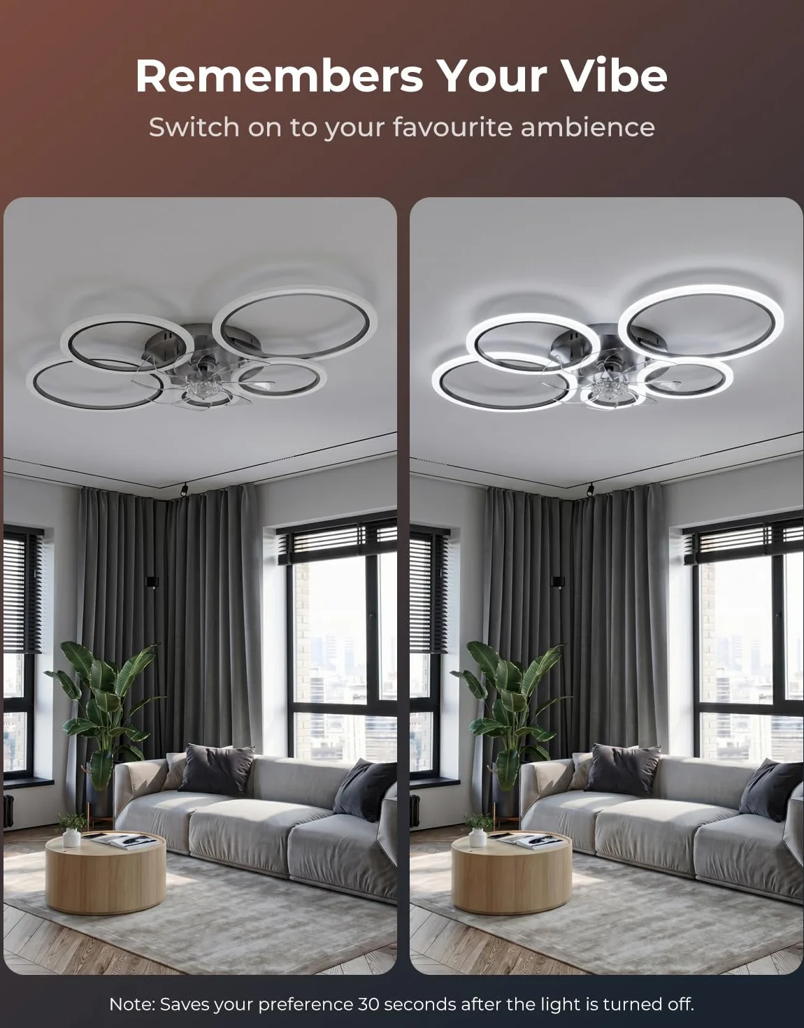 Wentylator sufitowy LED z silnikiem DC, kompatybilny z Alexa, Asystent Google, 6 prędkości, ściemnianie, tryb letni/zimowy