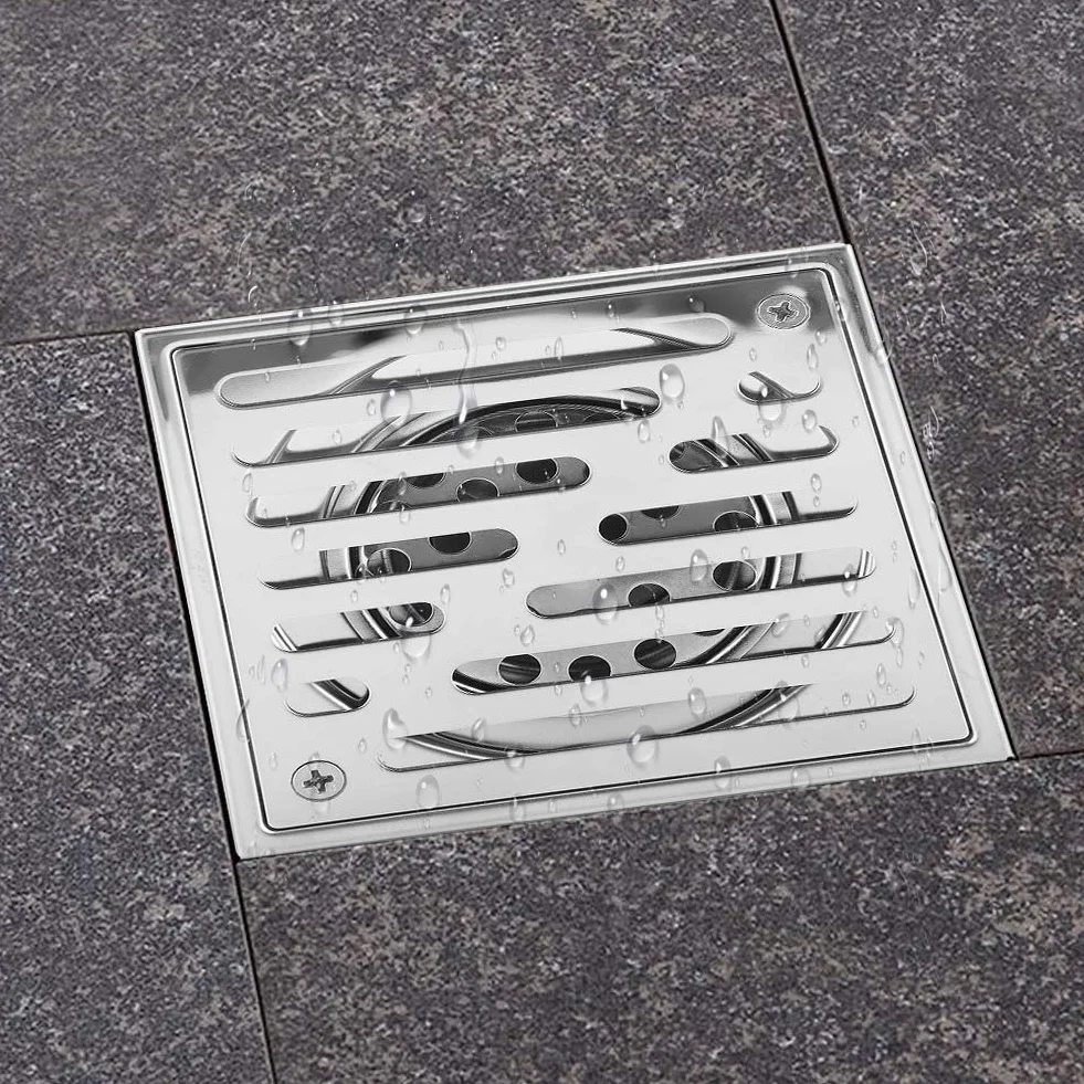 Odpływ podłogowy ze stali nierdzewnej, kwadratowy, przeciwzapachowy, odpływ łazienkowy, odpływ prysznicowy o dużym kalibrze (110 x 110 mm)