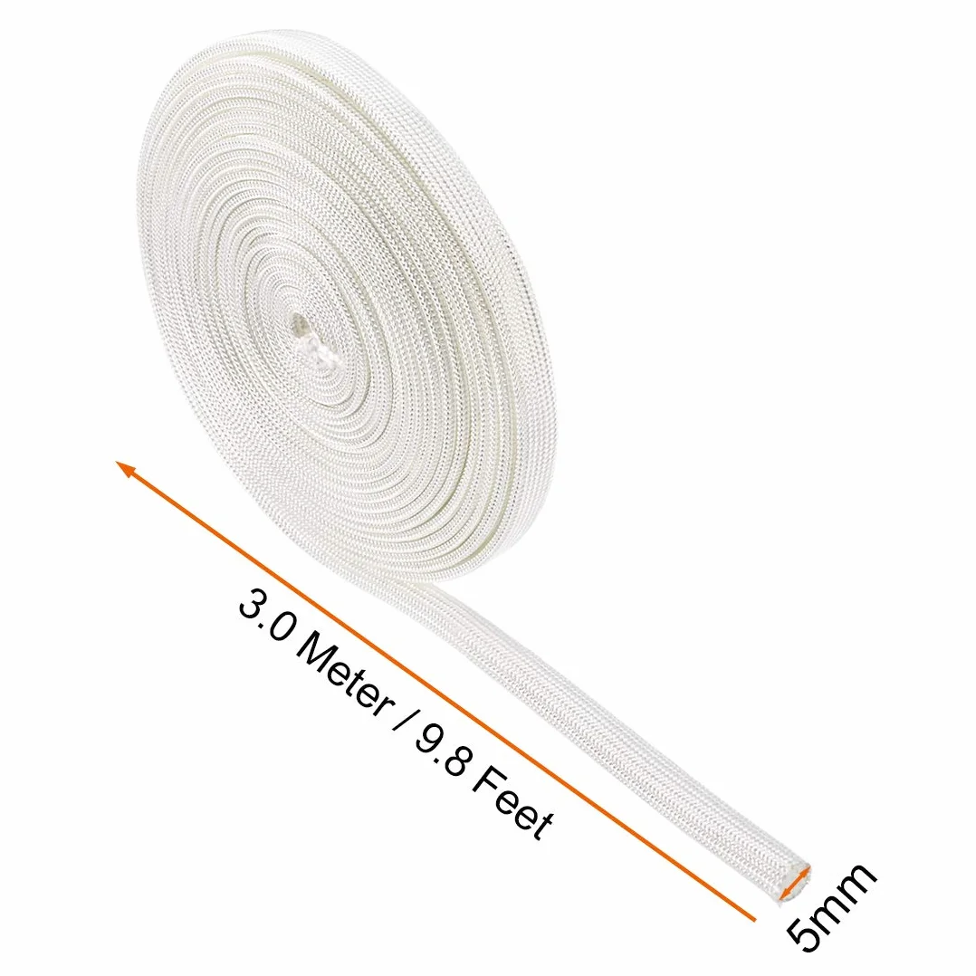 sourcing map Izolacja osłona cieplna wąż 9,8 ft 5 mm silikon włókno szklane biały