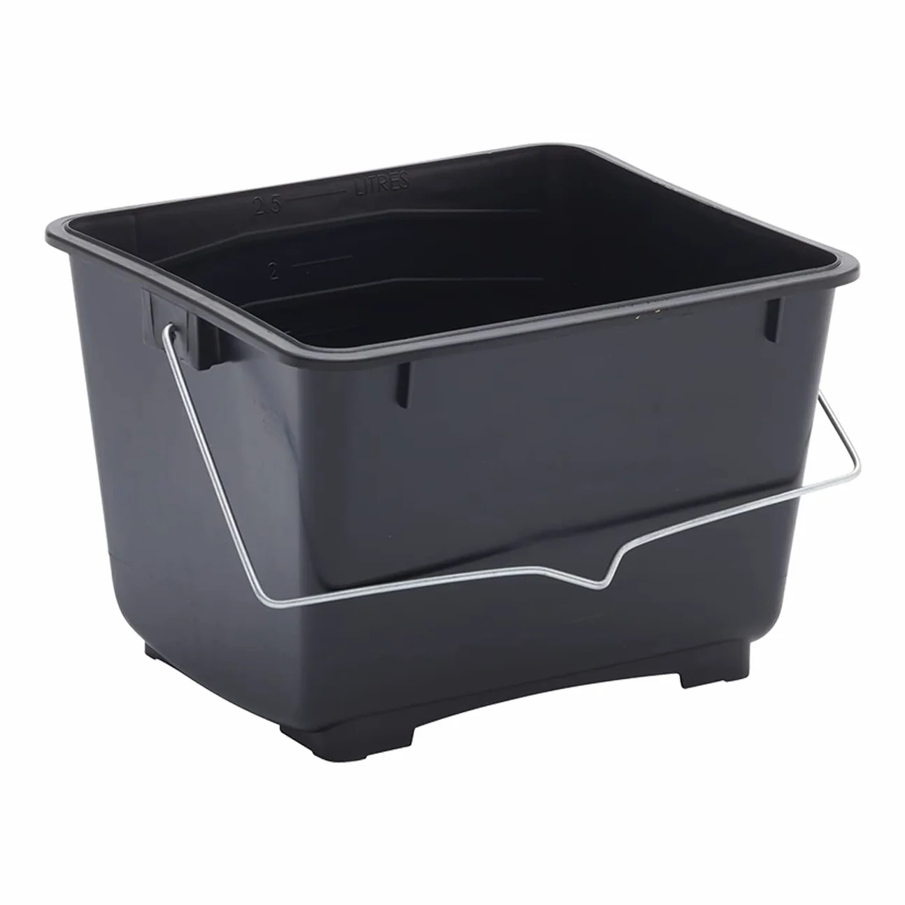 Plastikowe mini wiaderko malarskie ProDec o pojemności 2,5 litra (0,5 galona), wykonane w 100% z plastiku pochodzącego z recyklingu, z metalowym uchwytem do przenoszenia