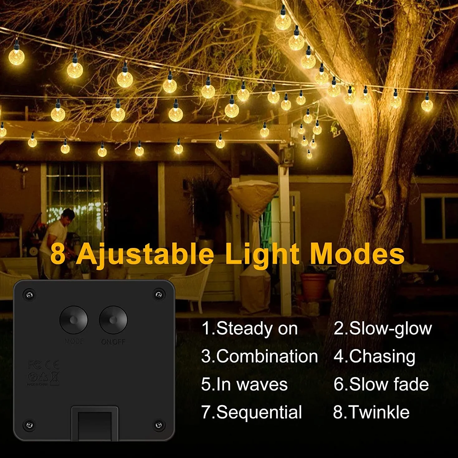 Solarny łańcuch świetlny, 40 diod LED, 6 m, do ogrodu, wodoodporny, 8 trybów, do użytku wewnątrz i na zewnątrz, do sypialni, na podwórko, na wesele, dekoracje imprezowe, ciepła biel
