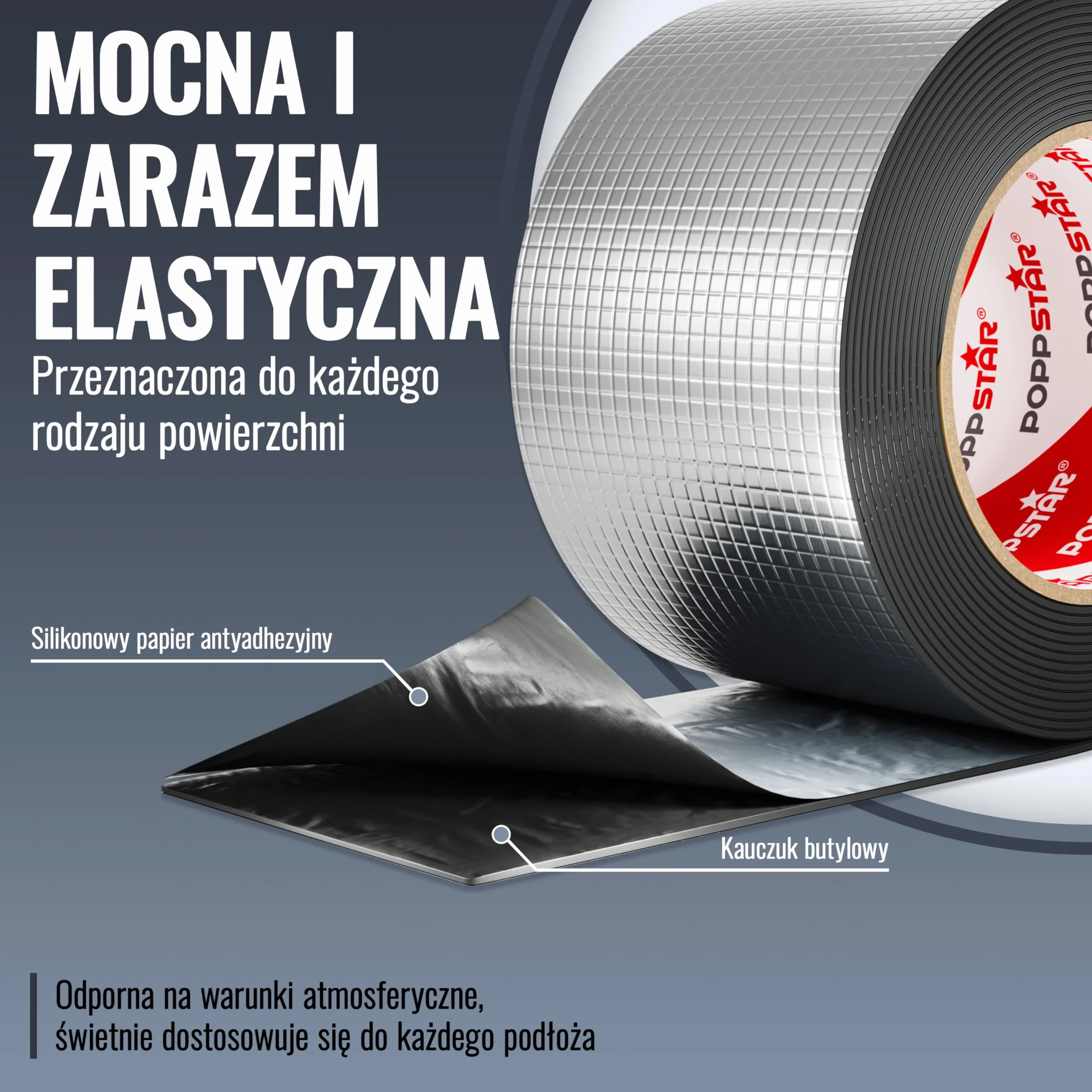 Poppstar aluminiowa taśma klejąca butylowa 5 m x 75 mm x 1,5 mm taśma uszczelniająca samoprzylepna