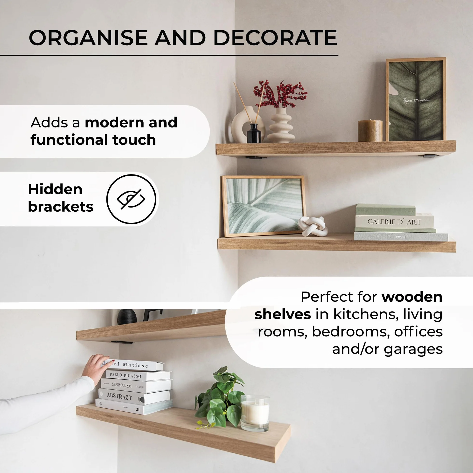 MILUKA Pack 4 L-shaped Wall Brackets 10 cm Heavy Duty Steel 70 kg Black Industrial Design