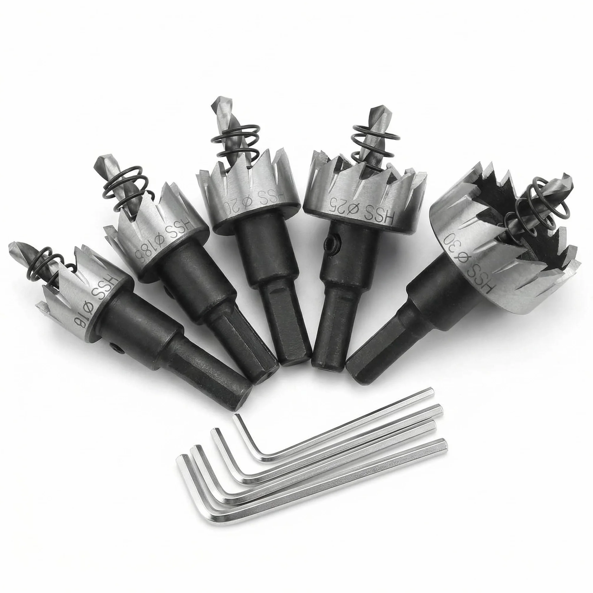 QWORK Zestaw otwornic HSS 16/18,5/20/25/30 mm ze sprężyną