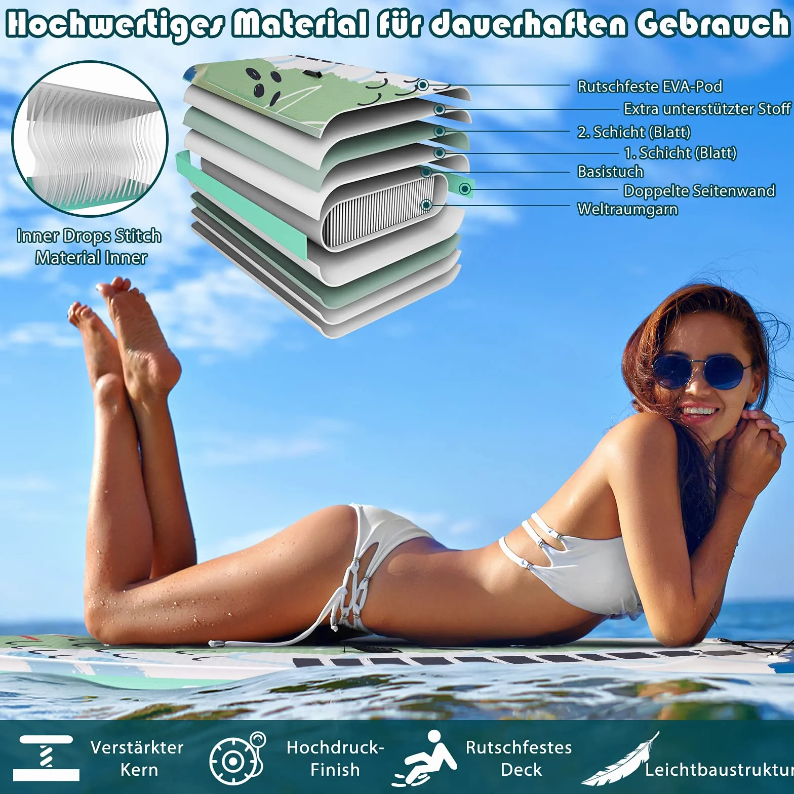 GOPLUS 320/335 x 76 x 15 cm, deska do wiosłowania, nadmuchiwana deska SUP, deska do wiosła z pompką, wysuwanym wiosłem i linką do ściągania stóp, 3 płetwy, w zestawie plecak i zestaw naprawczy