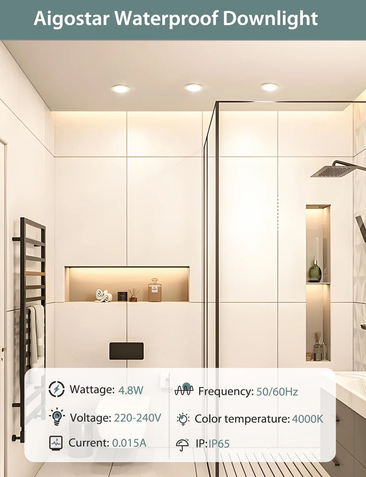 Aigostar LED Downlight wpuszczany w sufit 4,8 W IP65 wodoodporny 4000 K naturalne światło bardzo płaski biały ø87*H35 mm 6 szt.
