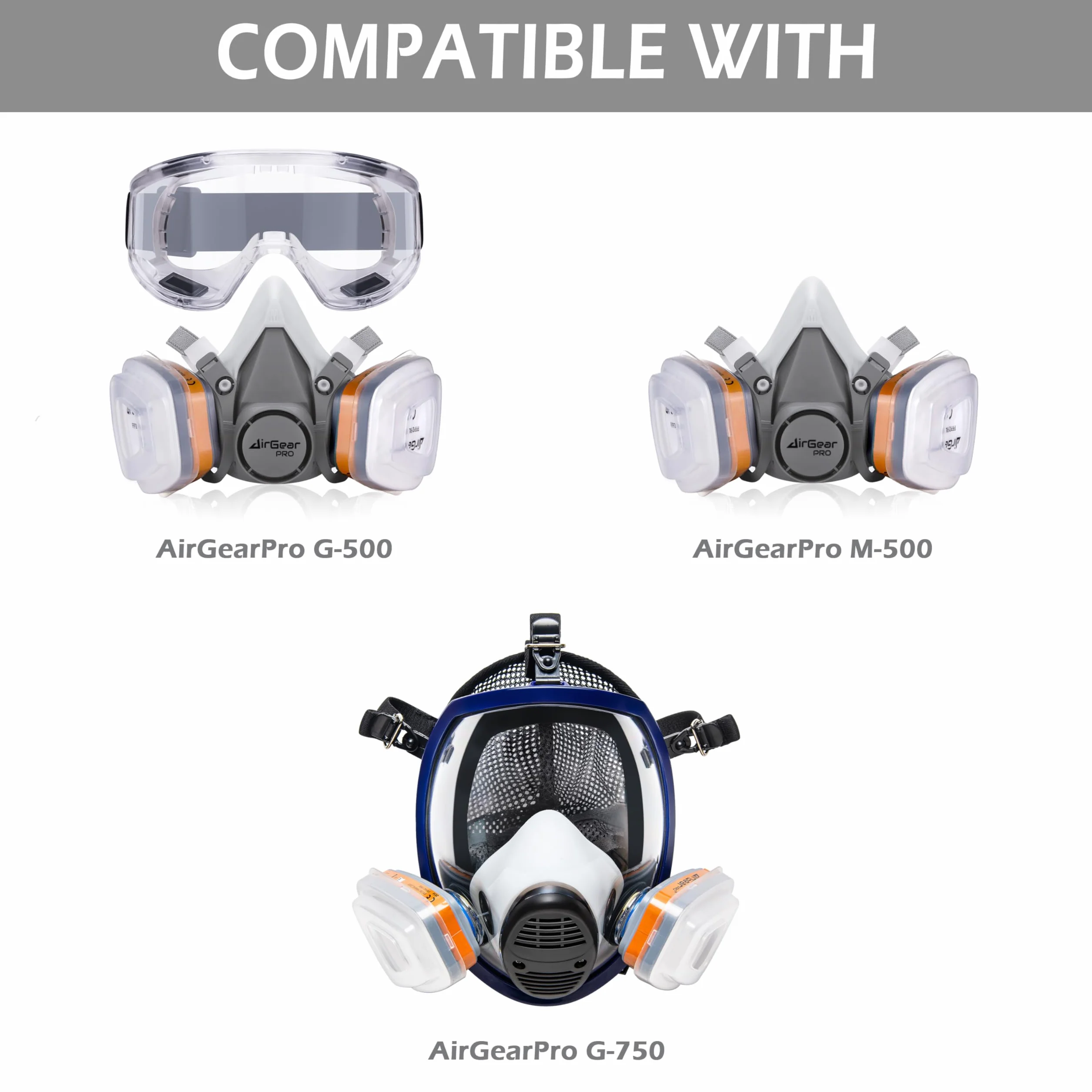 AirGearPro G-500 Maska przeciwgazowa pyłoszczelna z filtrami i okularami ochronnymi do malowania