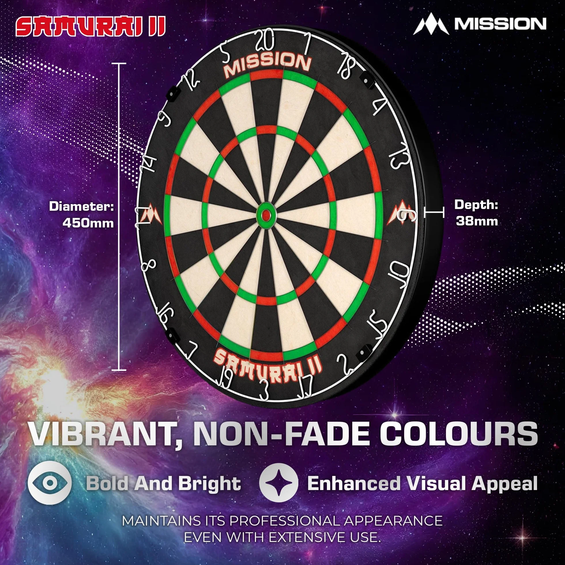 Mission Darts DB023 Samurai II | Profesjonalna tarcza w standardzie zawodowym do rzutek, z ultracienką konstrukcją drucianą i odpornymi na blaknięcie kolorami
