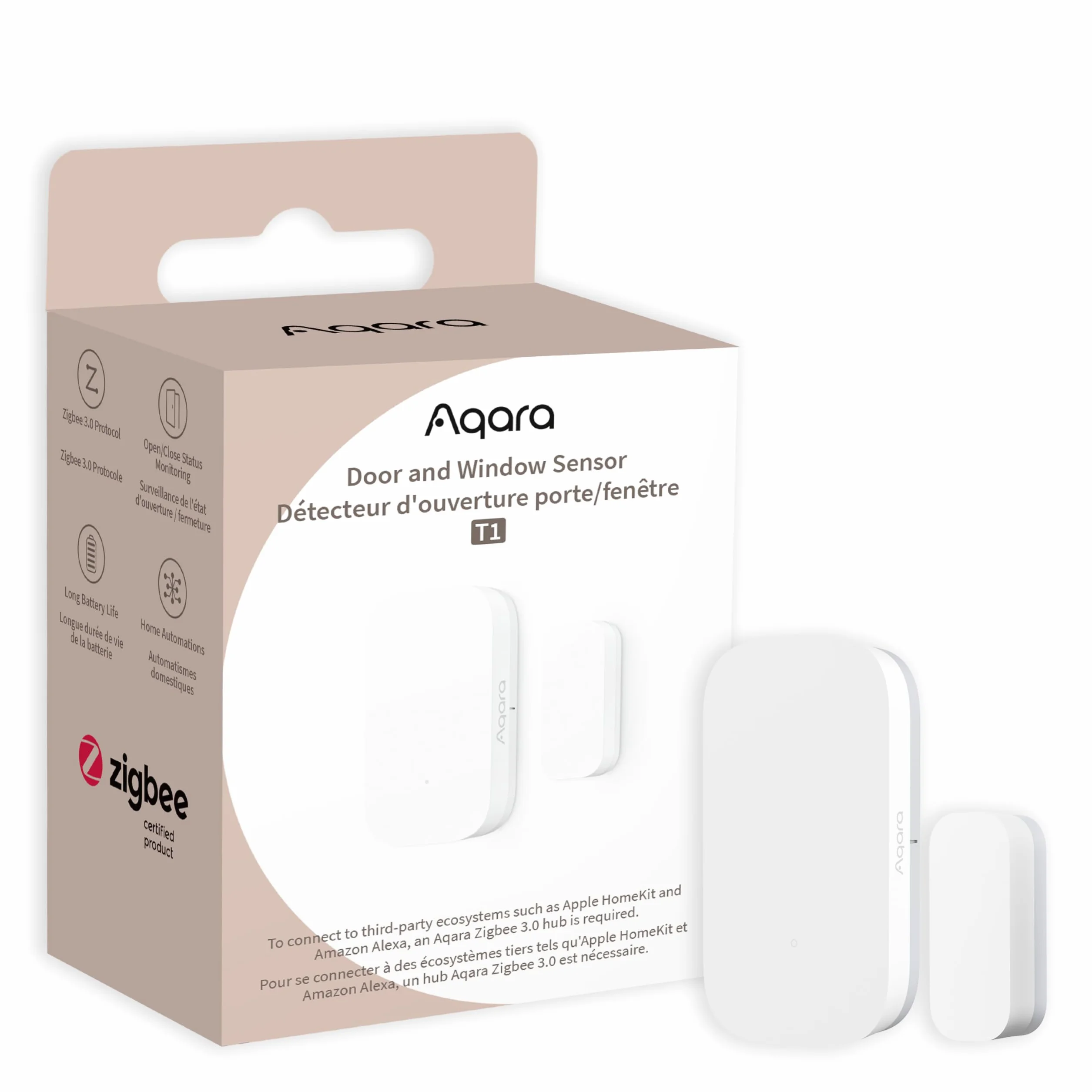 Aqara Czujnik drzwi i okien T1, inteligentne urządzenie bezpieczeństwa domowego z alertami w czasie rzeczywistym, kompatybilny z Zigbee 3.0, współpracuje z HomeKit, Alexa i Asystentem Google