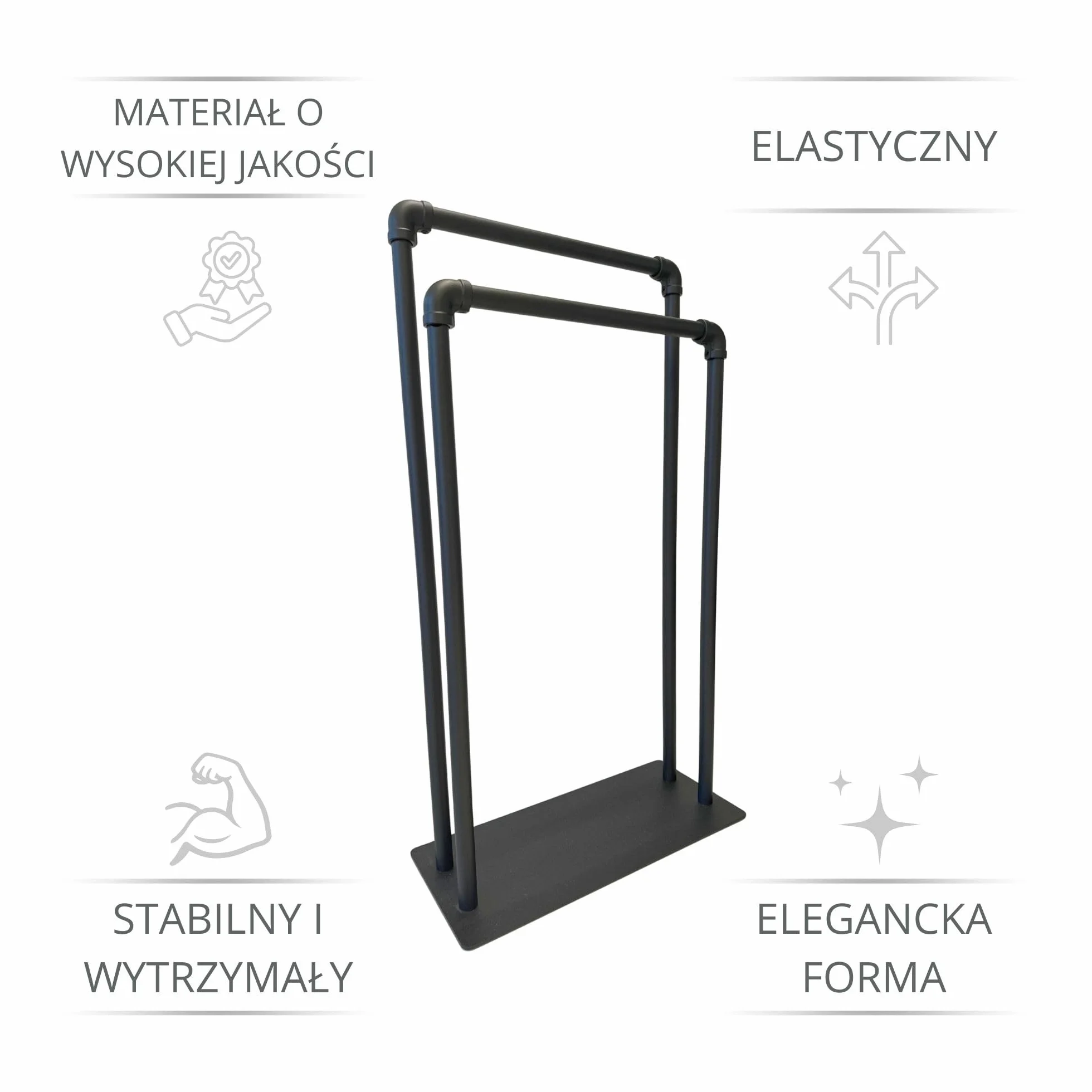 Stojak na Ręczniki Palermo Czarny Mat – Wolnostojący Wieszak z 2 Metalowymi Ramionami