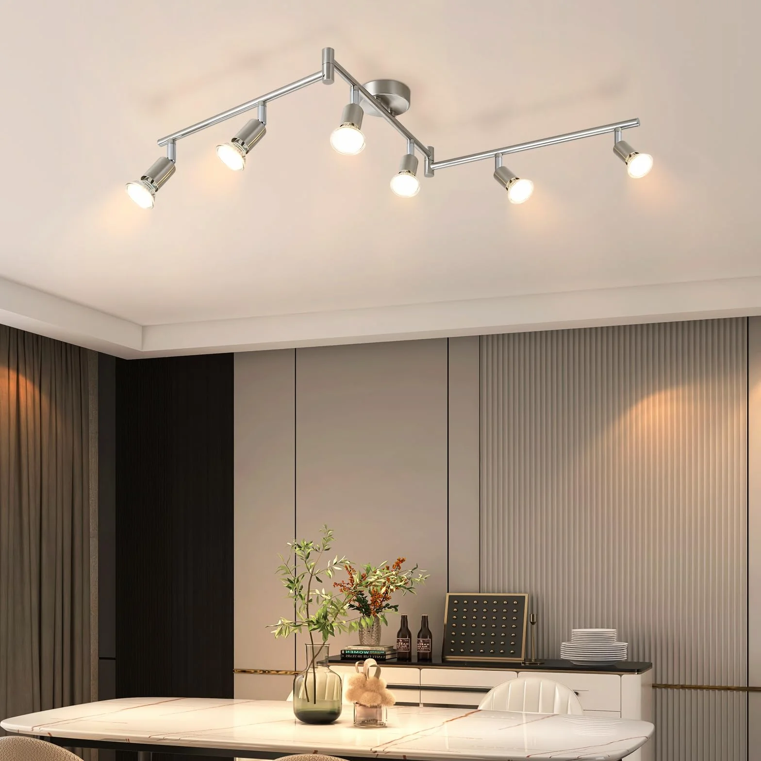 Glitzerlife Reflektor sufitowy LED 6-płomieniowy salon - lampa sufitowa GU10 reflektor sufitowy obrotowy 330° lampa reflektorowa ze stali nierdzewnej sufit sypialnia wnętrze bez źródła światła