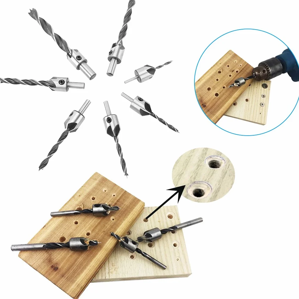 Zestaw wierteł HSS 5-7 sztuk 3mm-10mm z kluczem hex do drewna