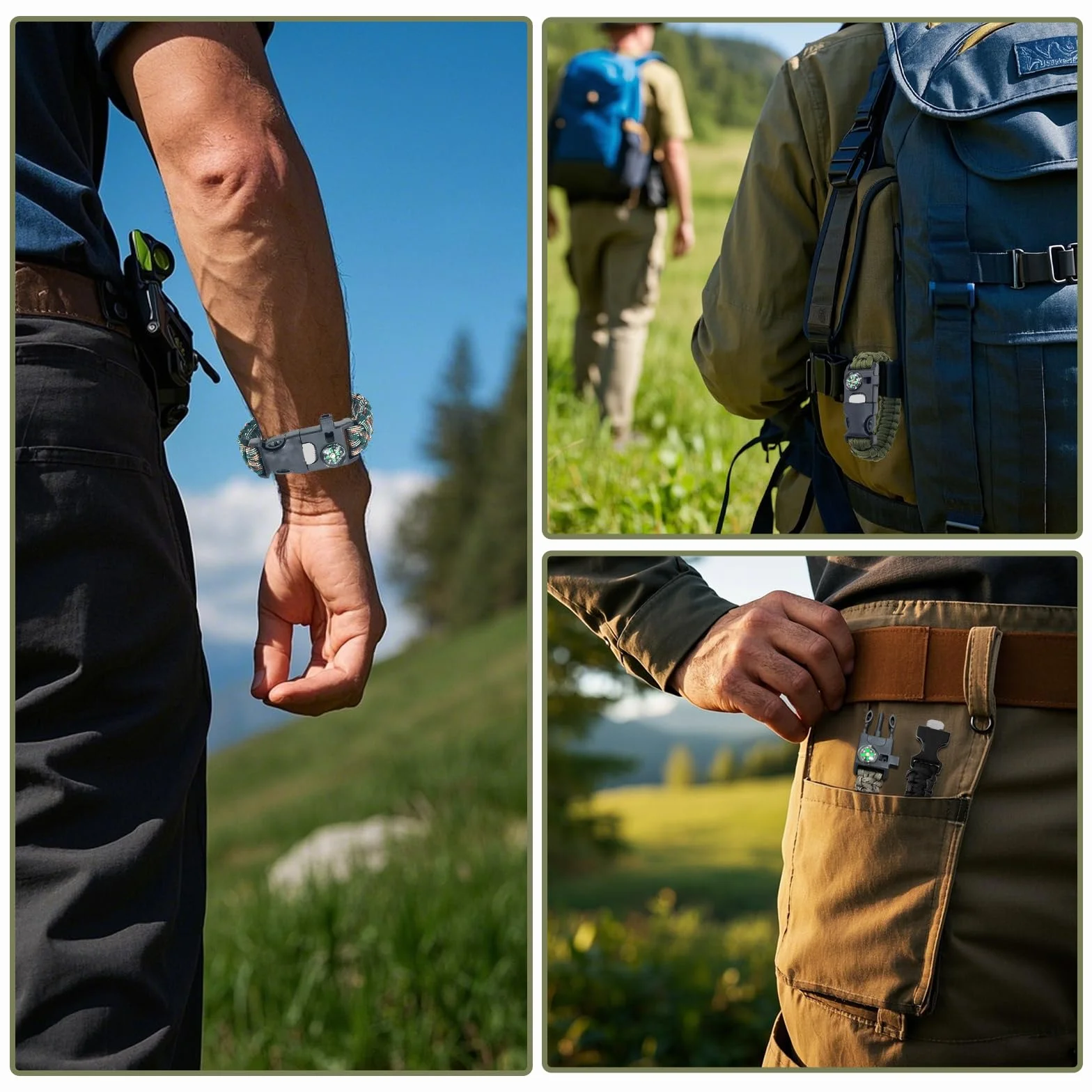 4-pak bransoletek survivalowych, 5 w 1, zestaw bransoletek paracord, z rozrusznikiem, kompasem i gwizdkiem, awaryjny sprzęt outdoorowy na kemping, wędrówki
