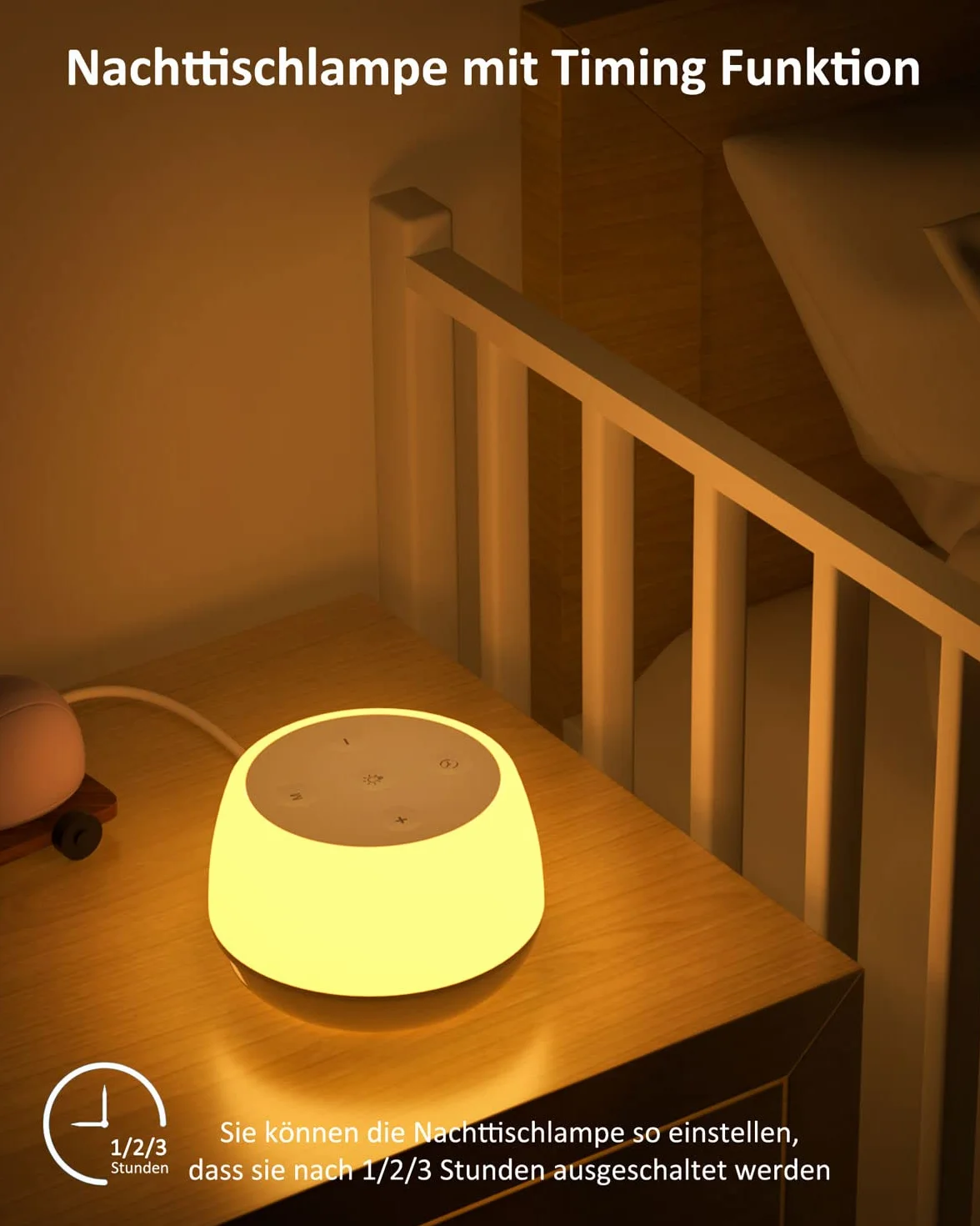 Bonsery Dotykowa lampka nocna LED z timerem, akumulatorowa USB, 9 kolorów, 3 tryby, dla niemowląt