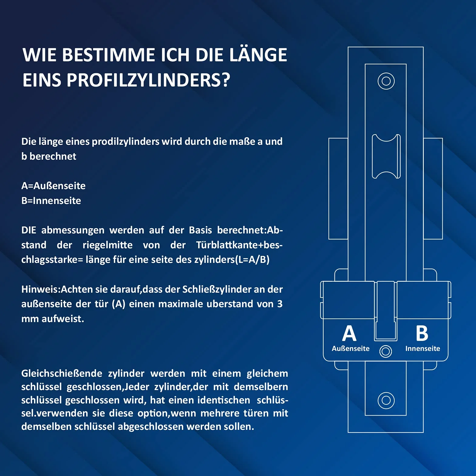 Hengsong Cylinder profilowy 30/30, cylinder zamykający z dużym zabezpieczeniem, metalowy, ze stopu cynku, z 8 kluczami