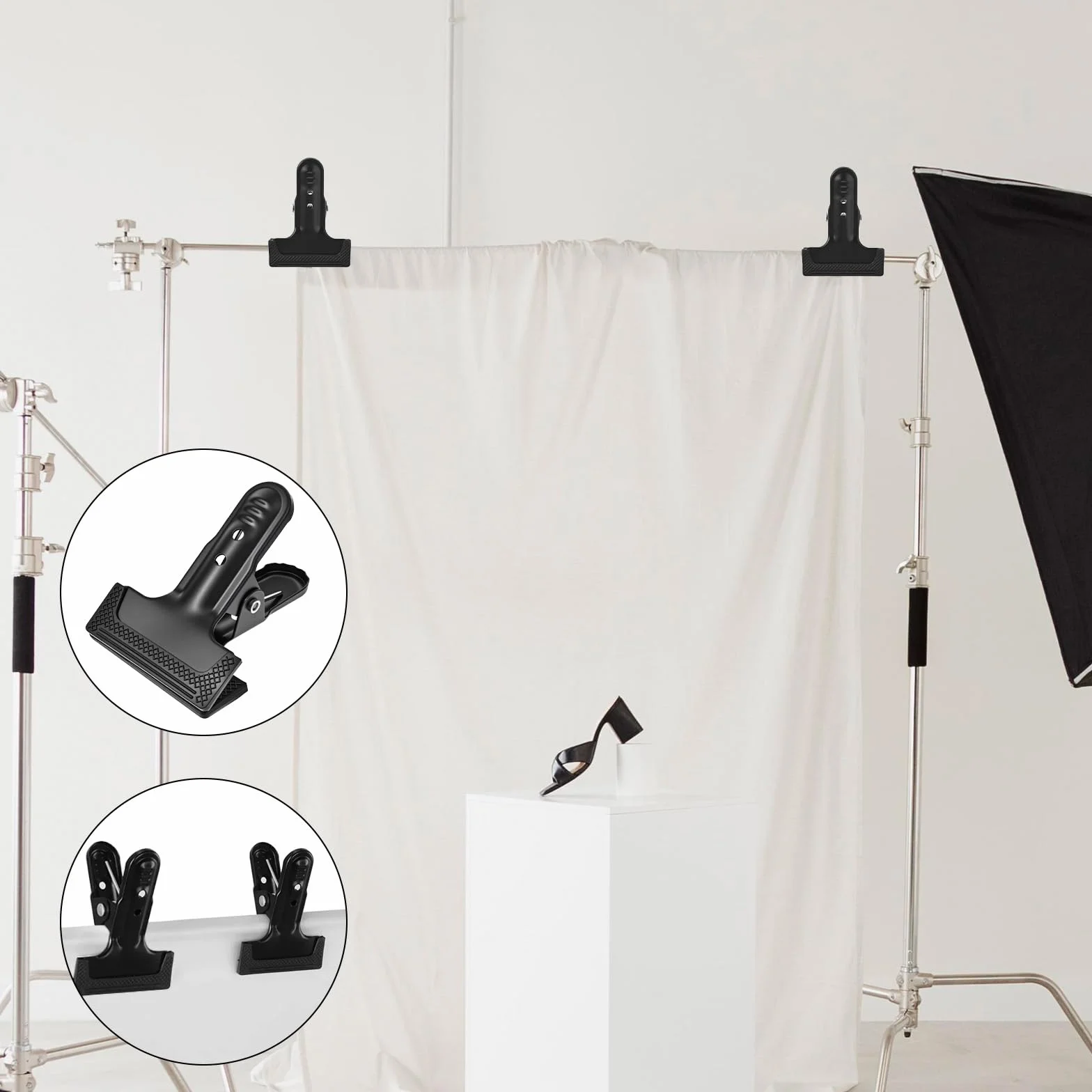 Metalowe zaciski sprężynowe 2 sztuki czarne duże do fotografii studia fotograficznego