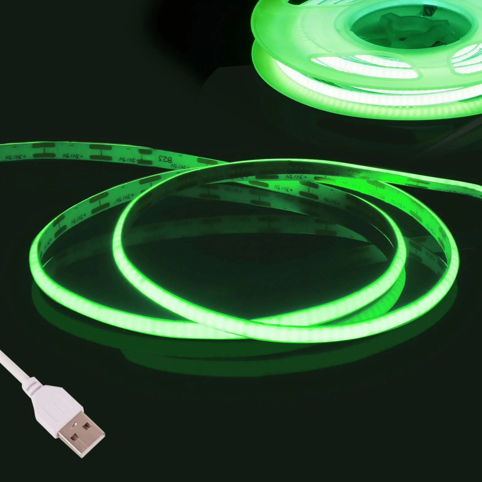 Zielony COB taśma LED 5V 3m 480 LED/m USB CRI90 2,7mm do kamery telewizora inteligentne podświetlenie