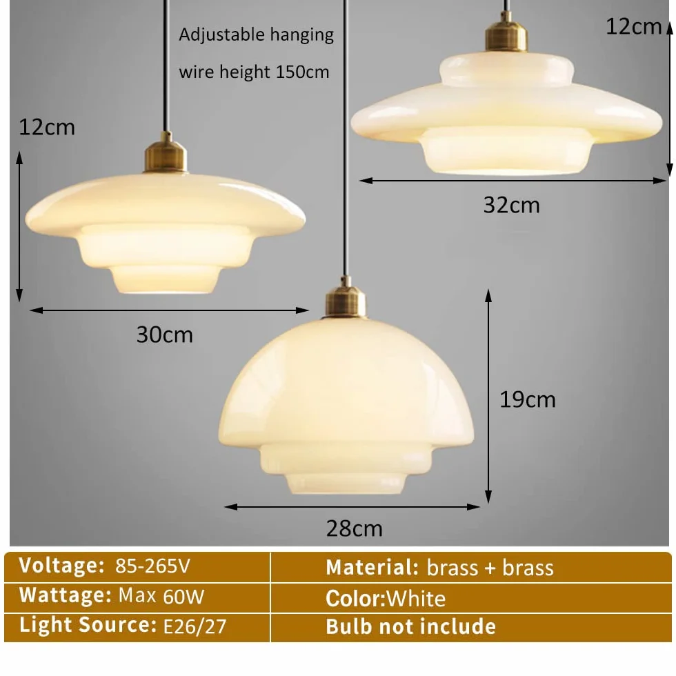 FFOCCO Biała lampa wisząca szklana 1 światło sterowanie dotykowe 800 lumenów